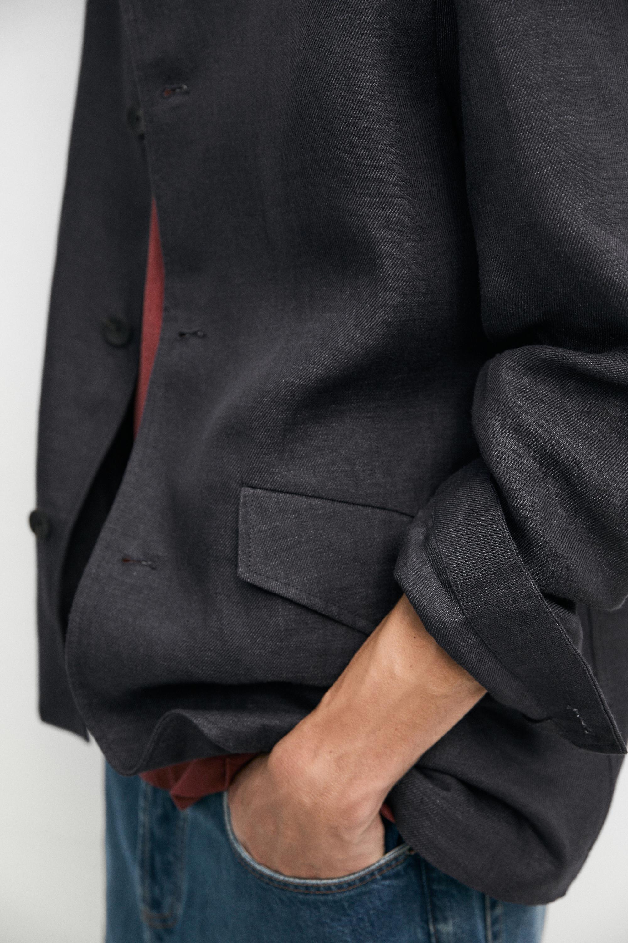 100% linen total look melange overshirt — INK BLUE