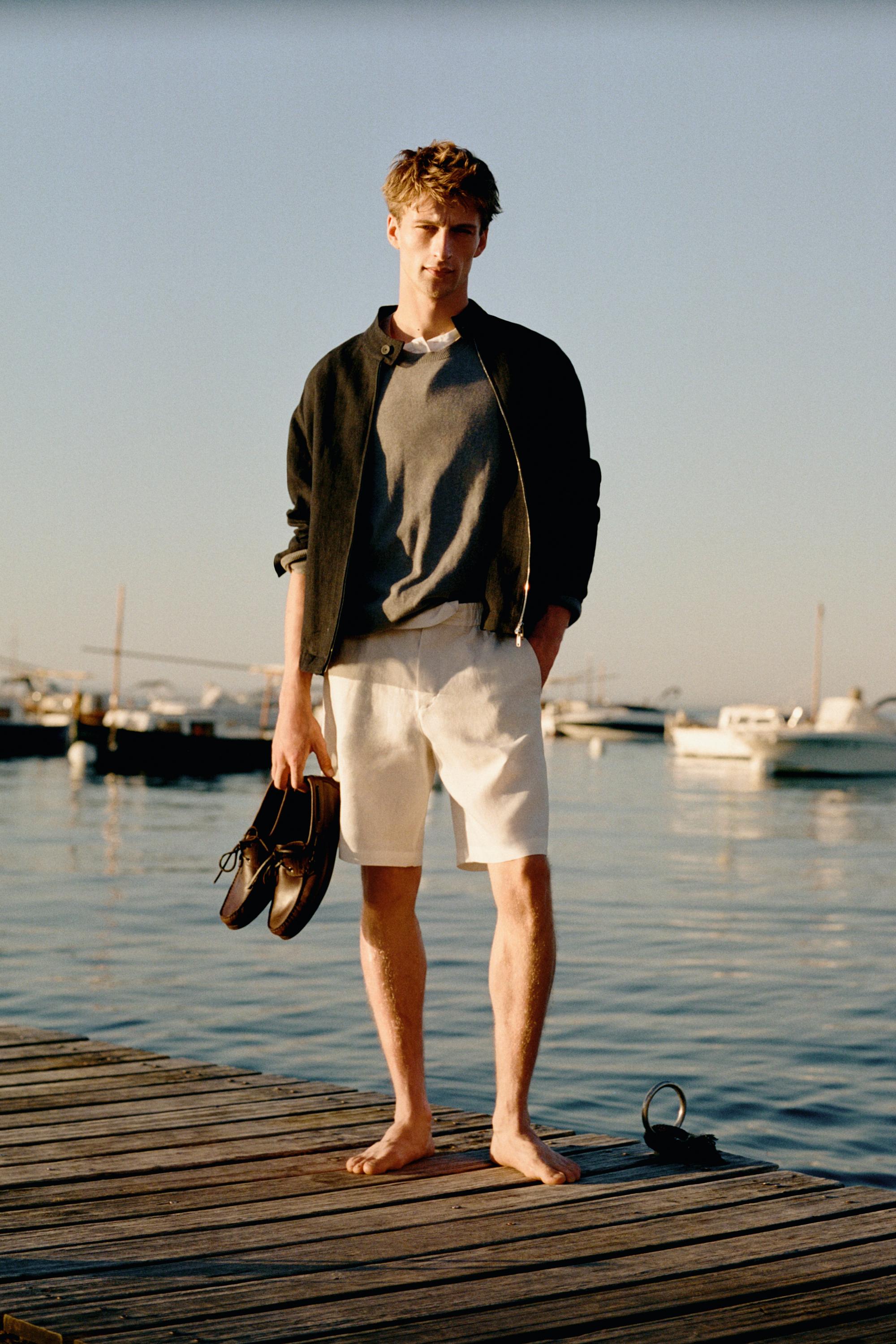 100% linen short Bermuda shorts — Off white