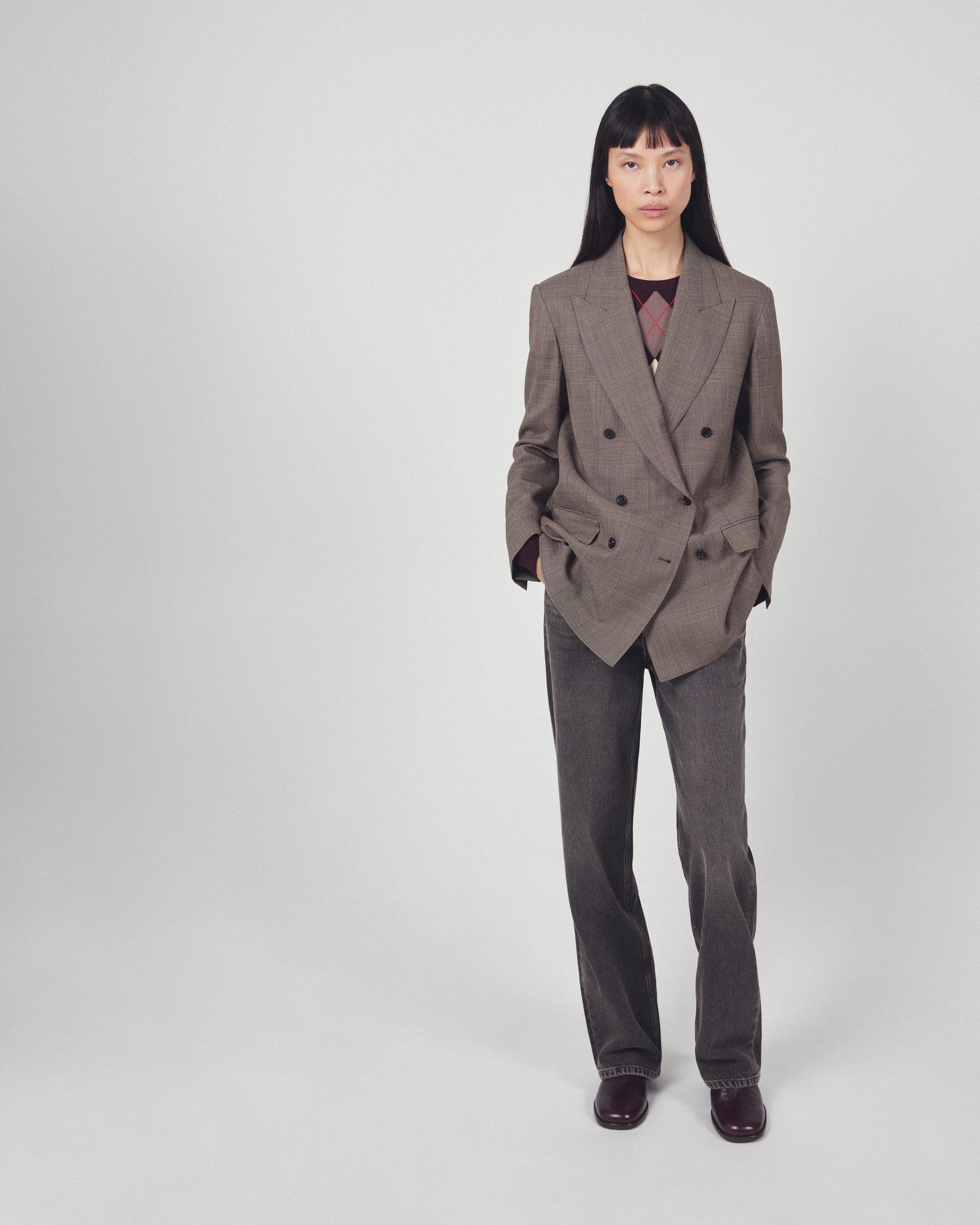100% wool check suit blazer — BEIGE