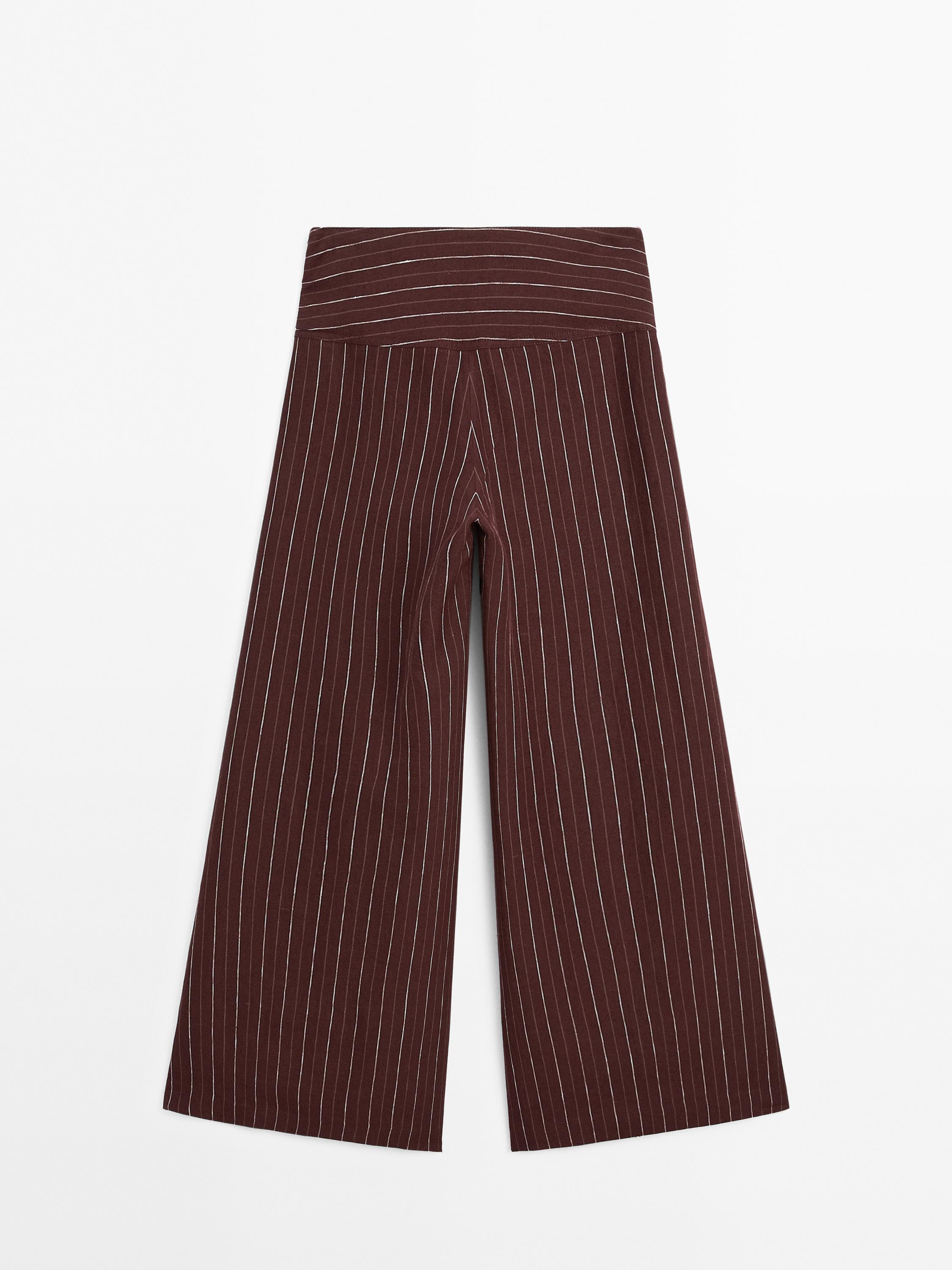 High-waist wide-leg linen trousers