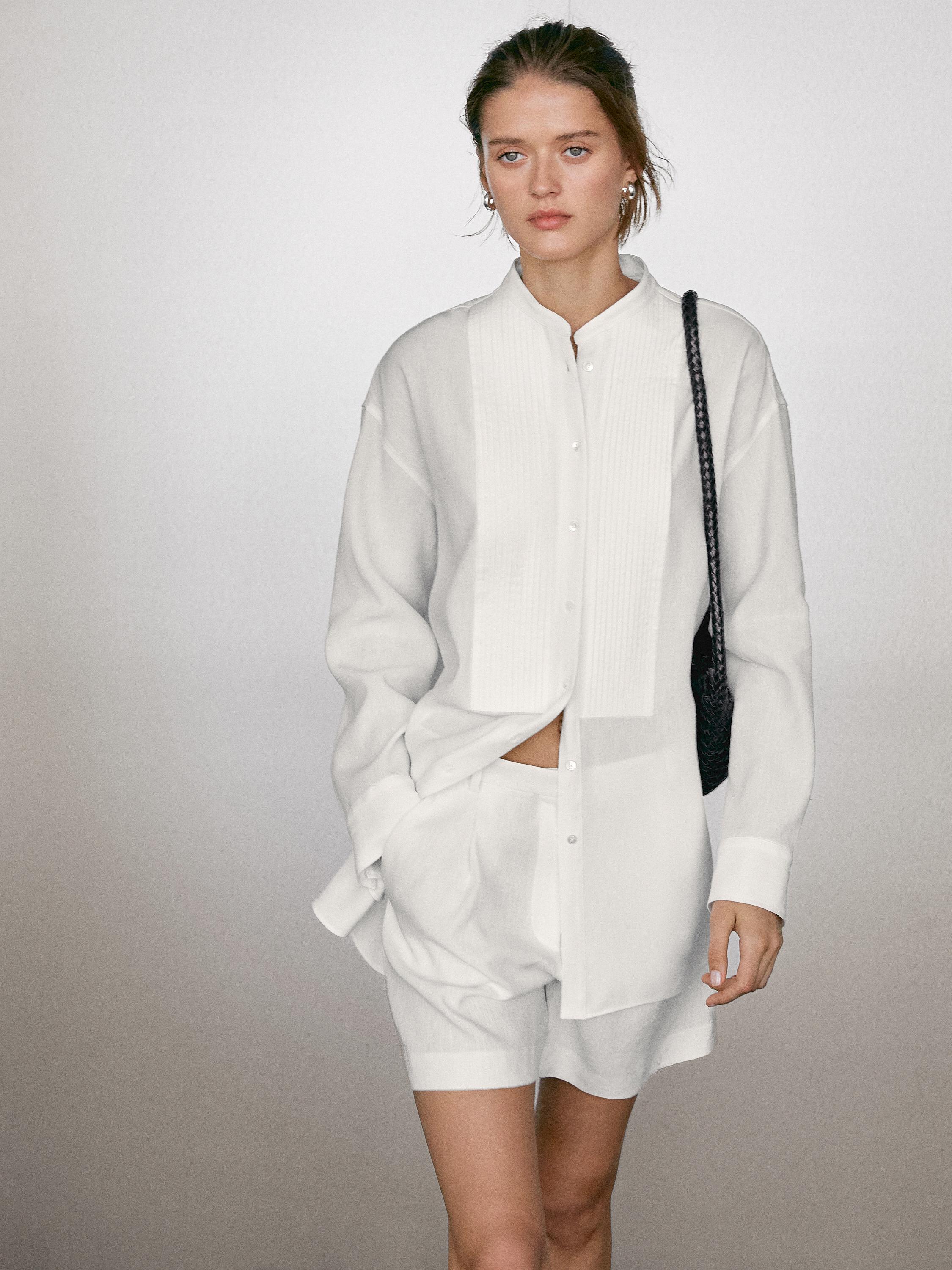 Chemisier lin à fins plis nervurés