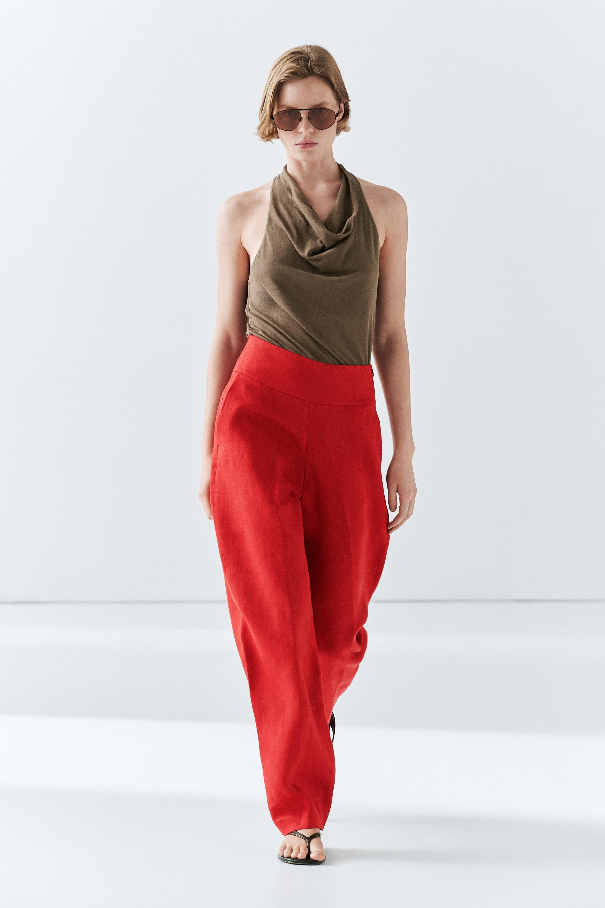 Voluminous linen trousers — RED