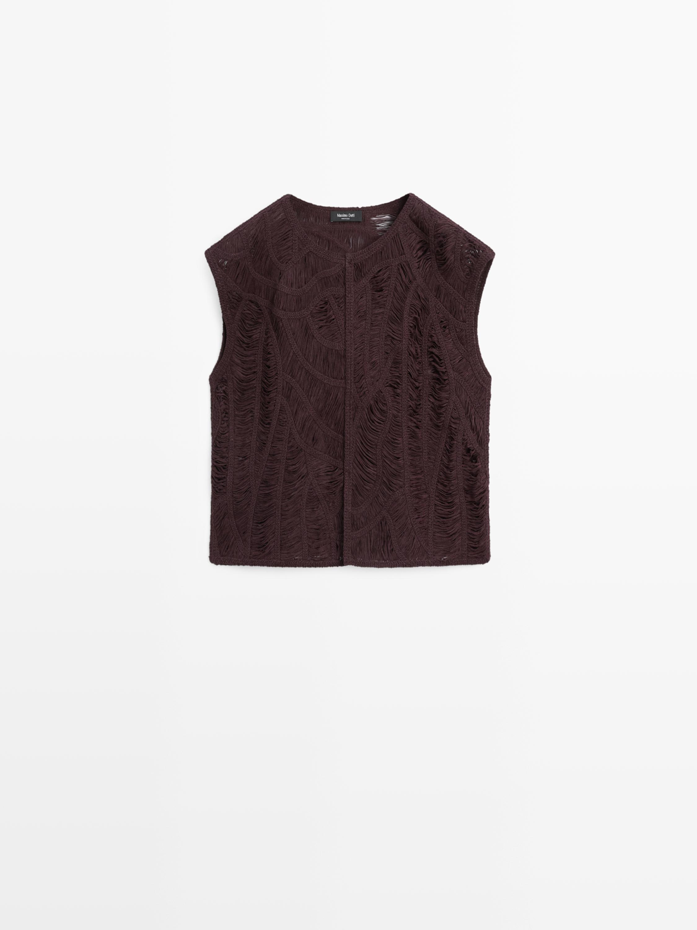 Crochet knit vest — AUBERGINE