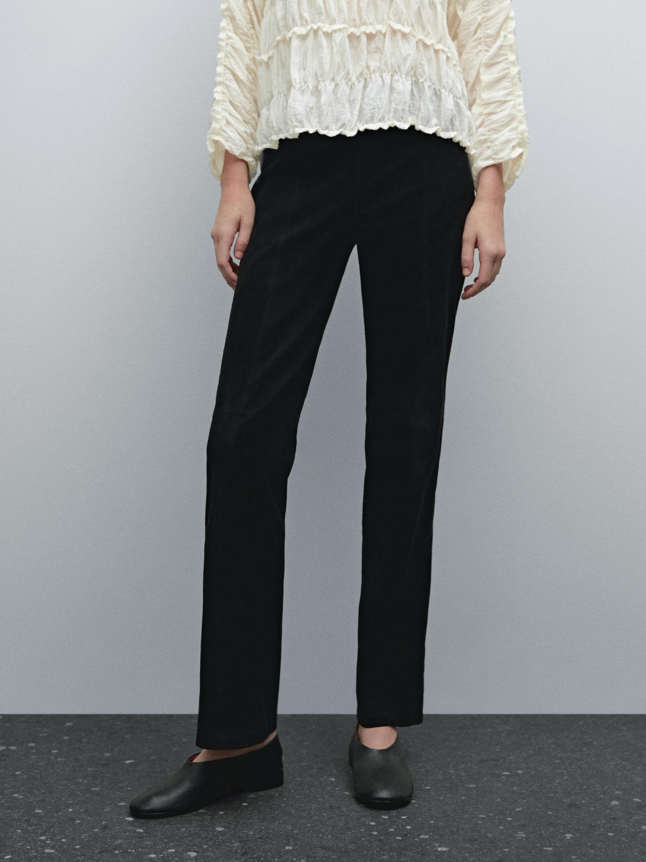 Stretch suede leather flared trousers