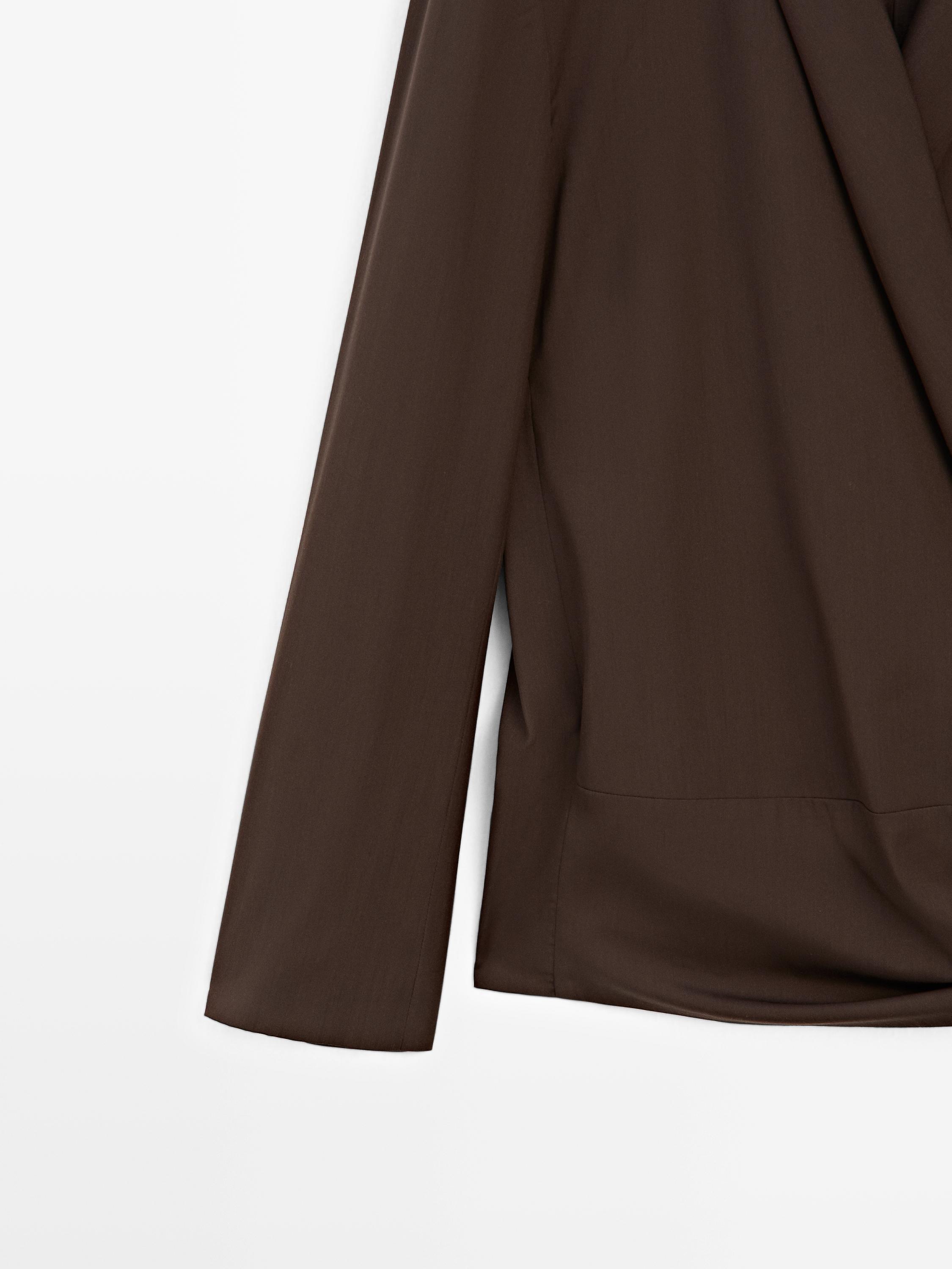 Wool blend blazer with tie detail — Chocolate