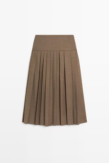 Pleated wool-blend midi skirt — BROWN 2