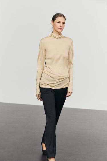 Long 100% silk turtleneck sweater — Light Beige 8