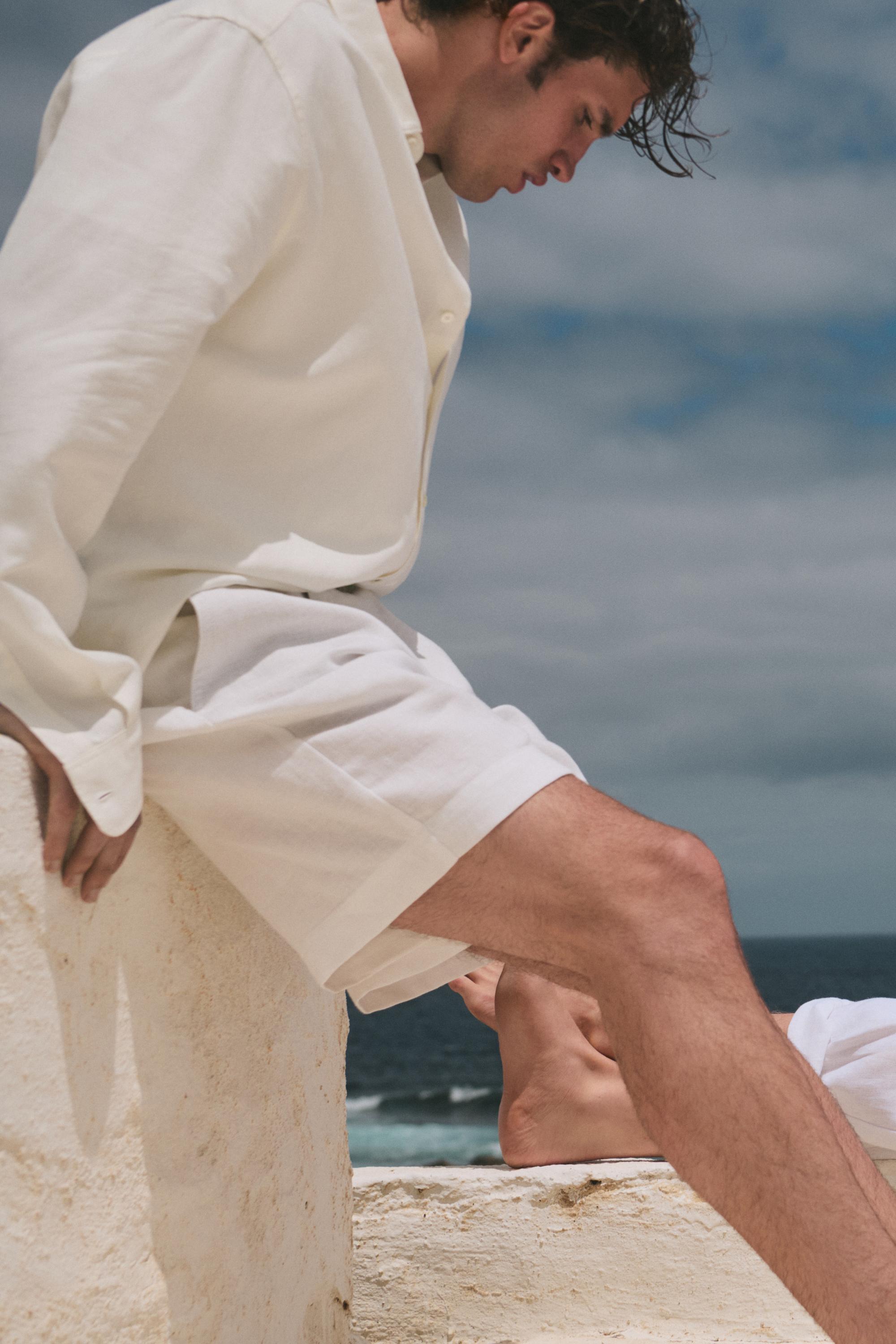 Linen blend Bermuda shorts — WHITE