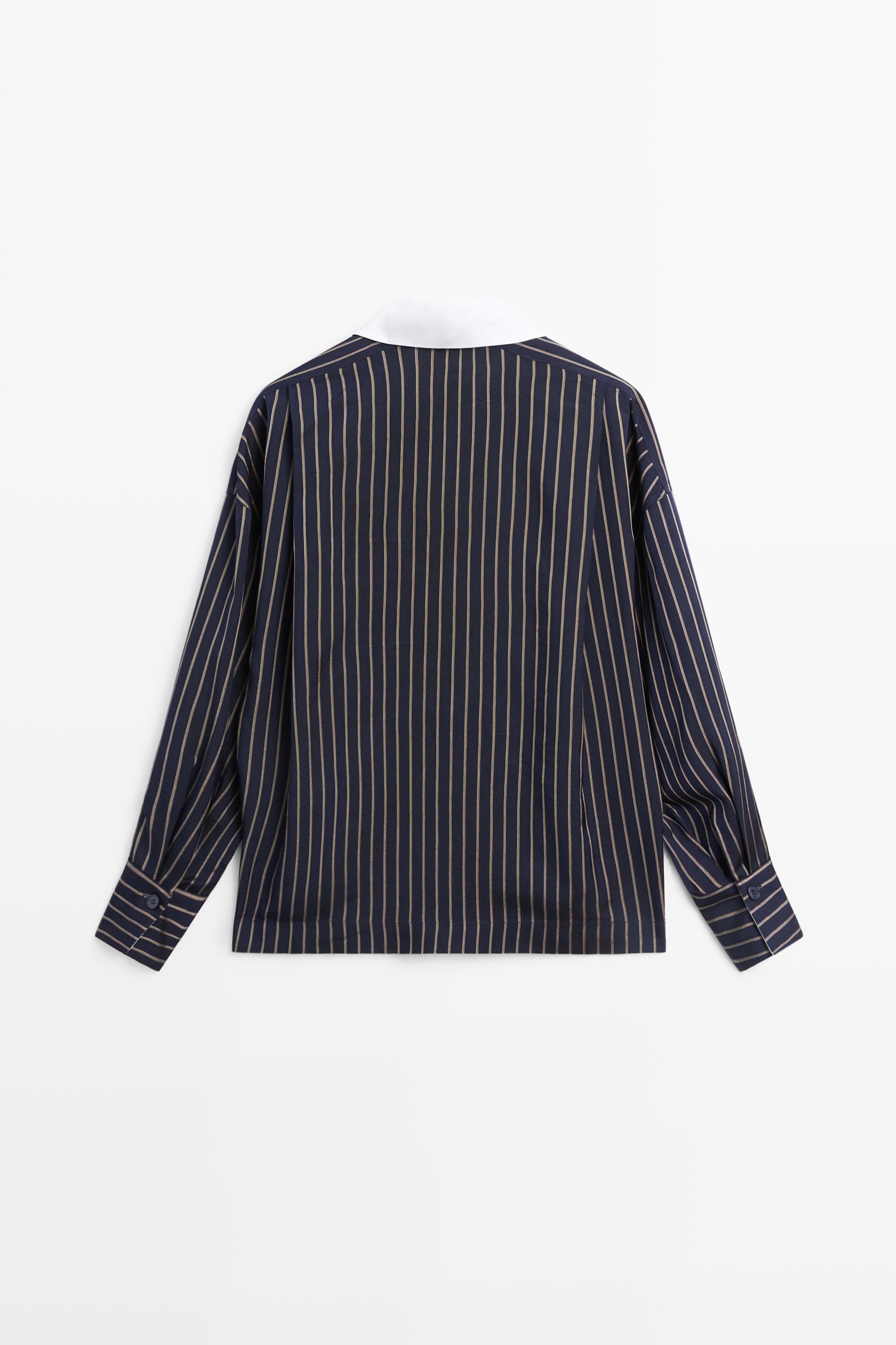 Striped contrast collar shirt — NAVY BLUE