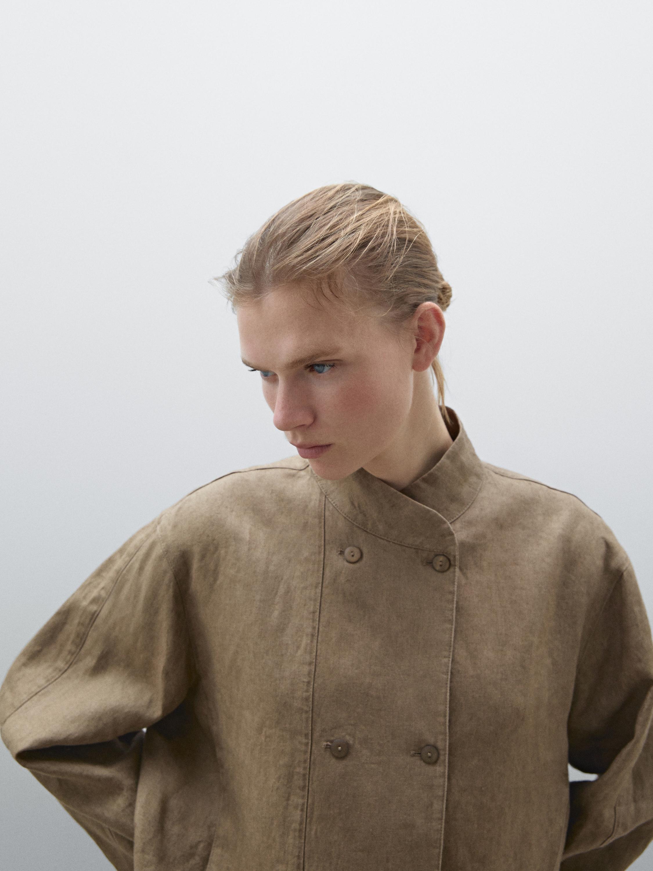 100% linen crossover bomber jacket