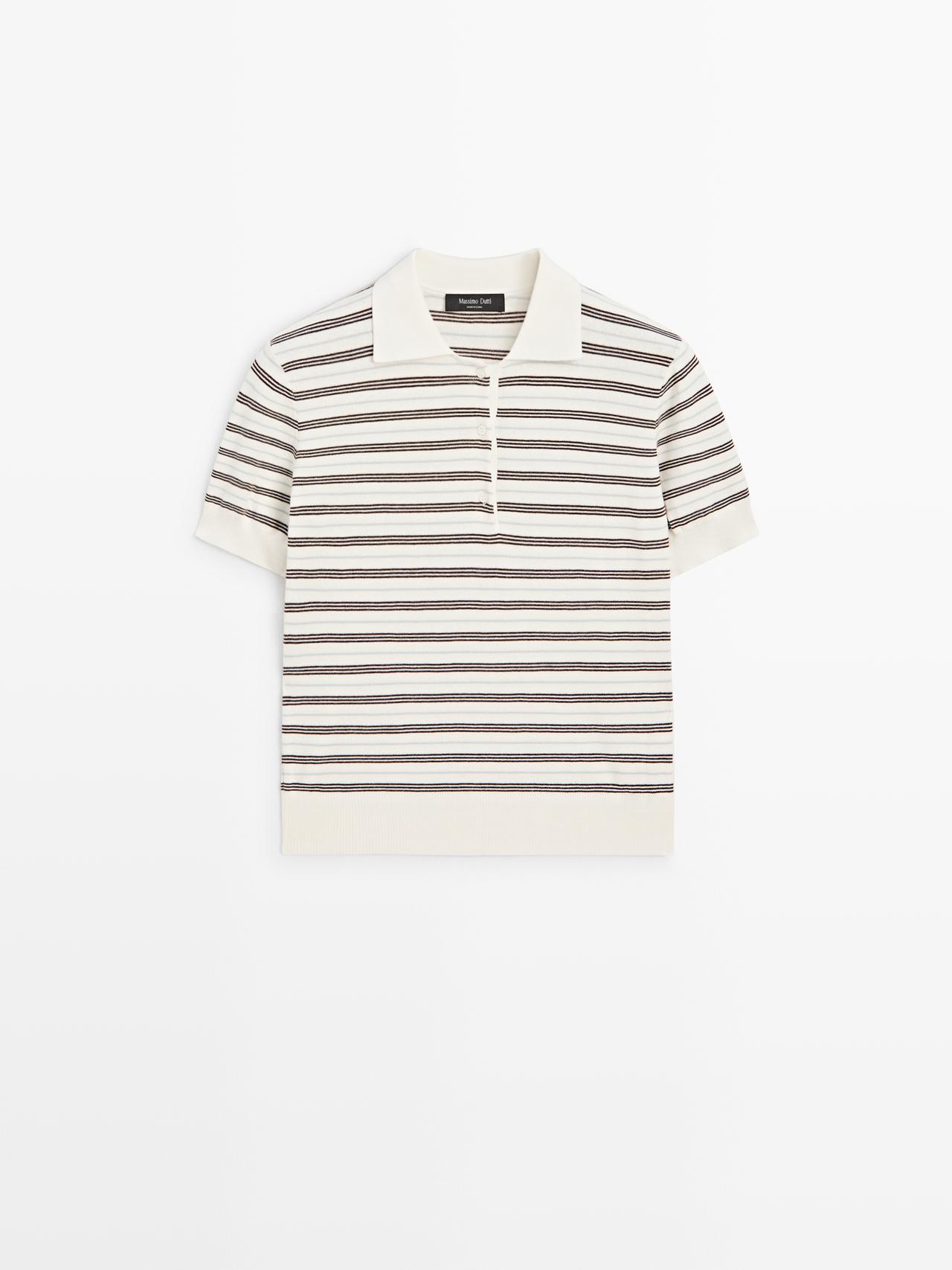 Massimo Dutti - Dames - Polo Met Strepen En Korte Mouw - Ecru - Xs