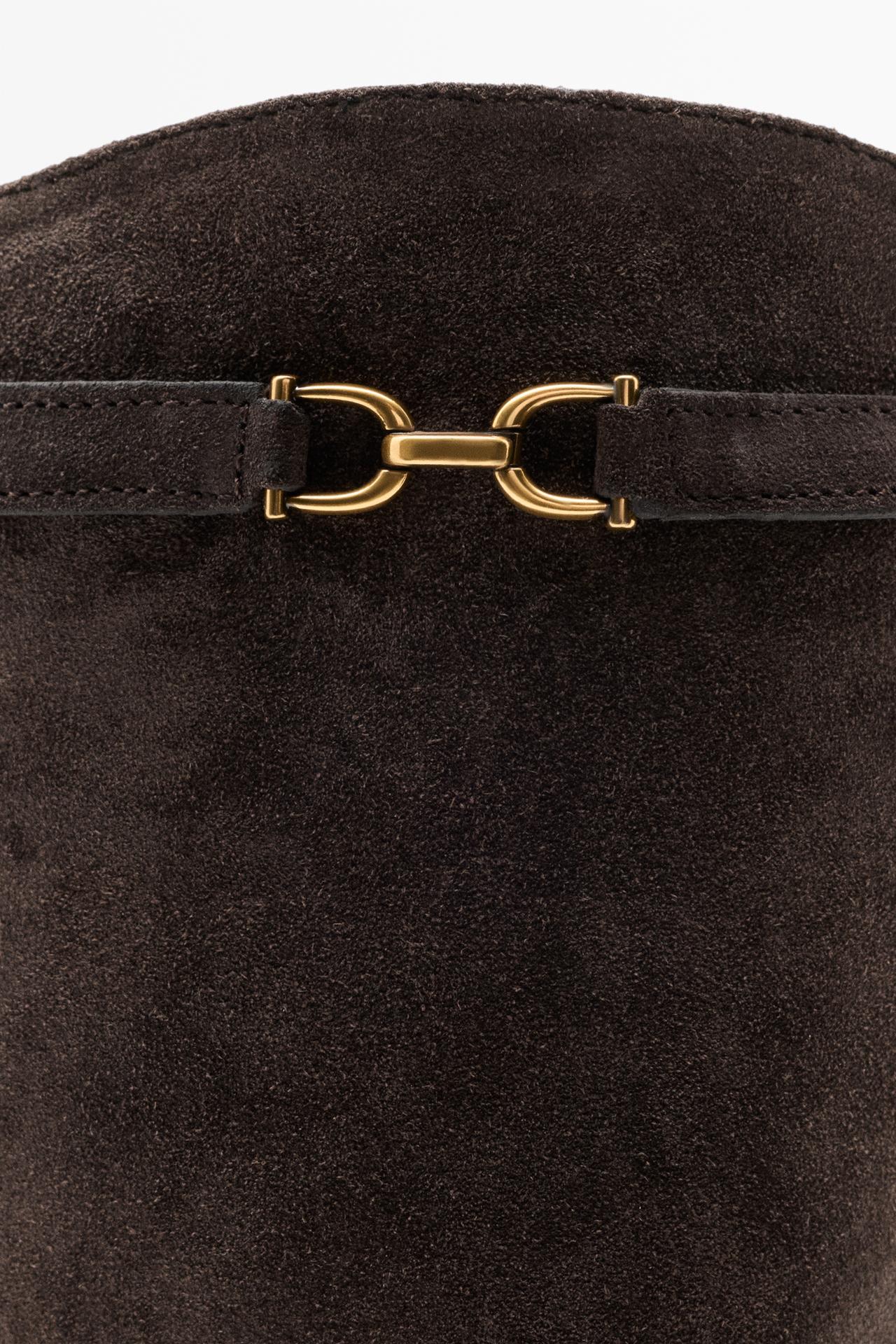 Split suede leather equestrian boot — BROWN