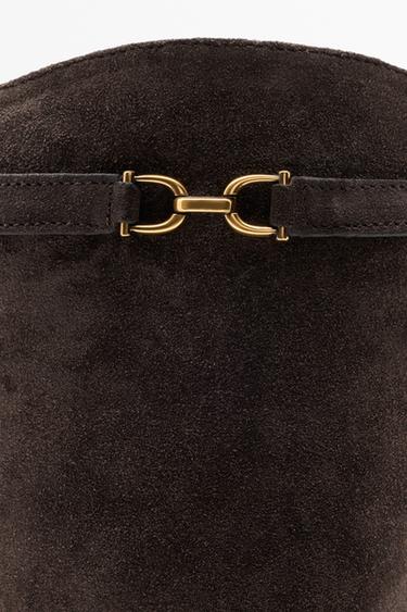 Split suede leather equestrian boot — BROWN 7