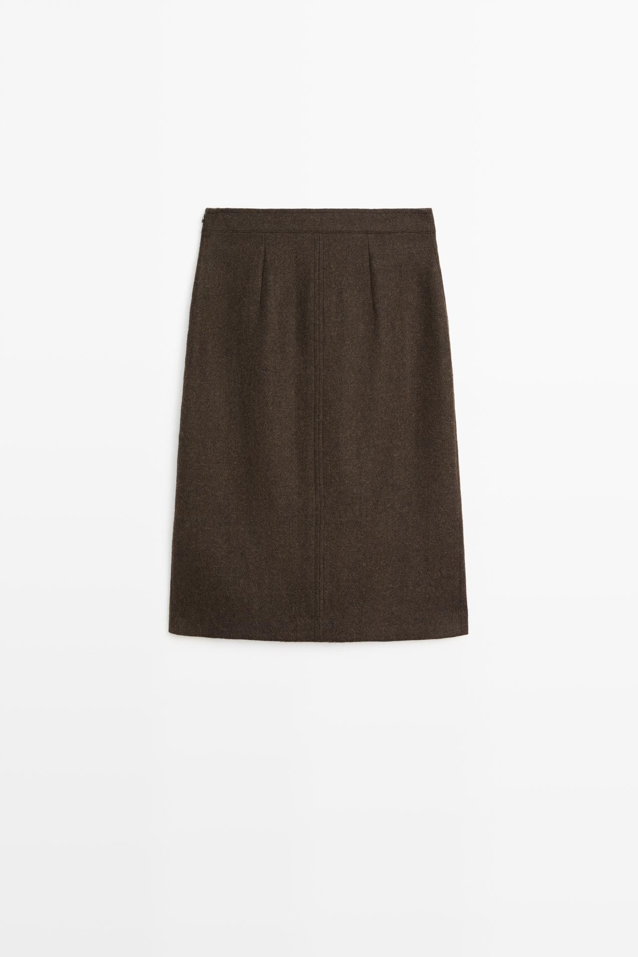 100% wool midi skirt with split detail — BROWN