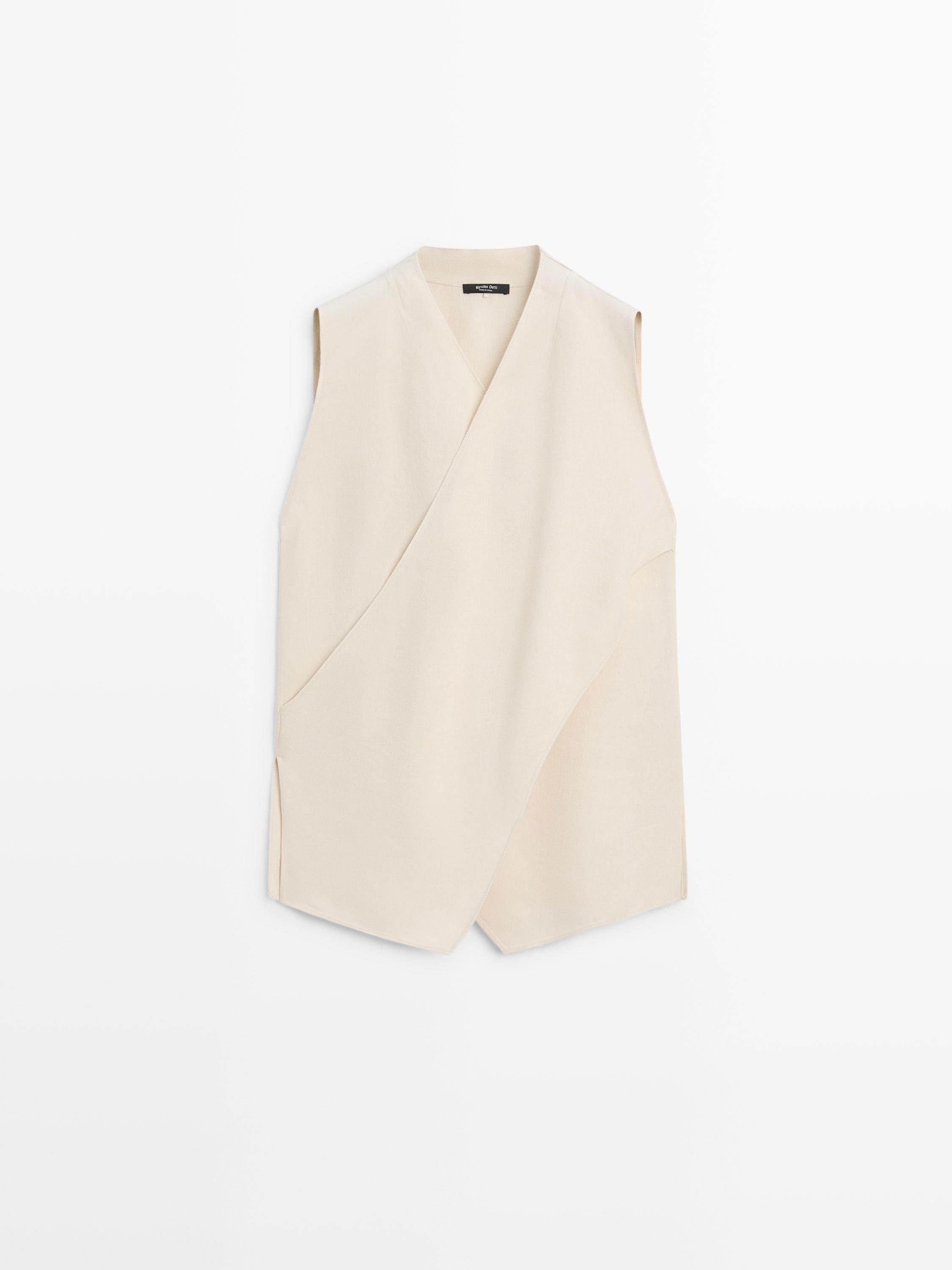 Top fluido cruzado con lino
