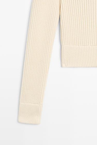 100% cotton purl knit cardigan — CREAM 7