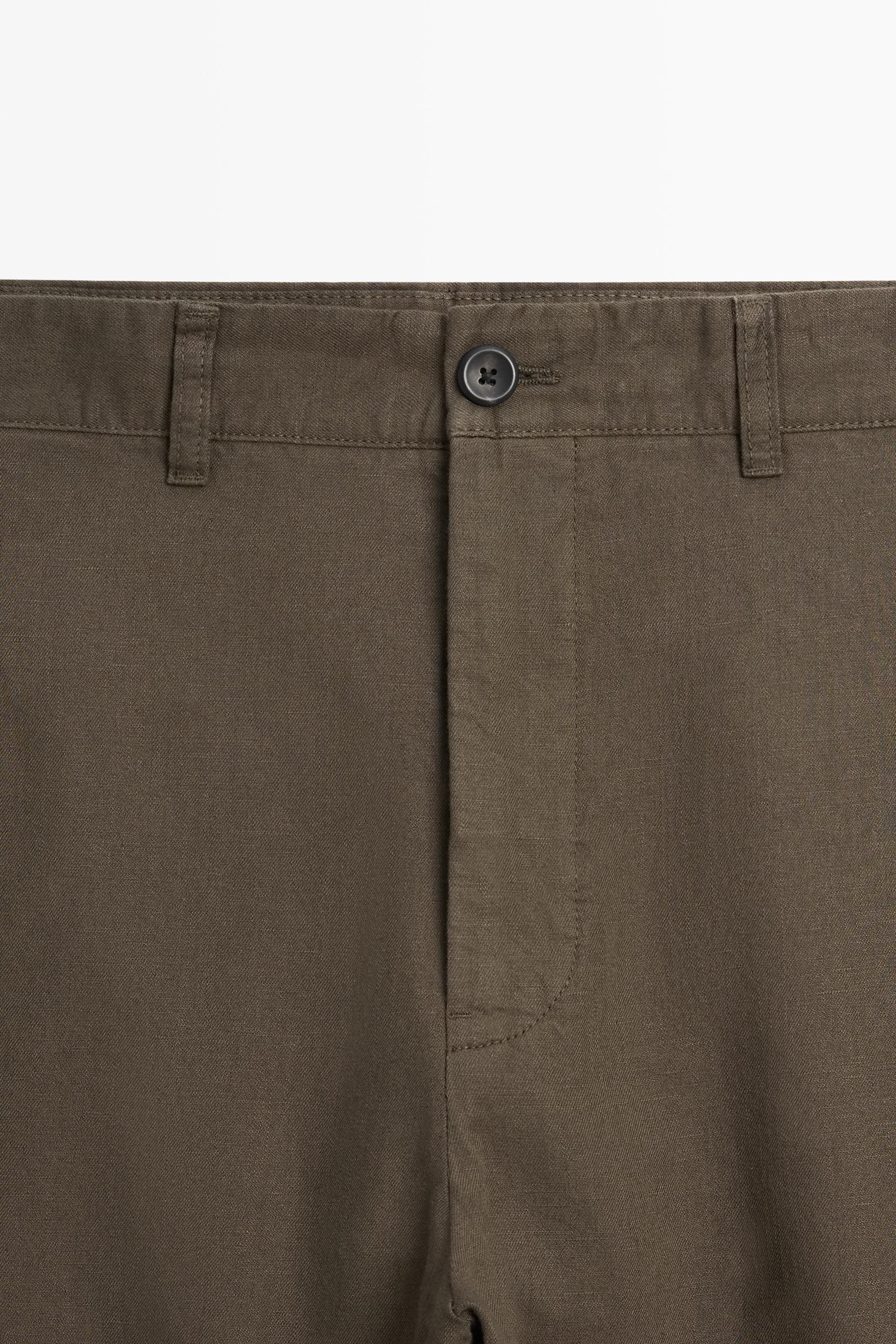 Linen-cotton straight-leg pants — DARK GREEN