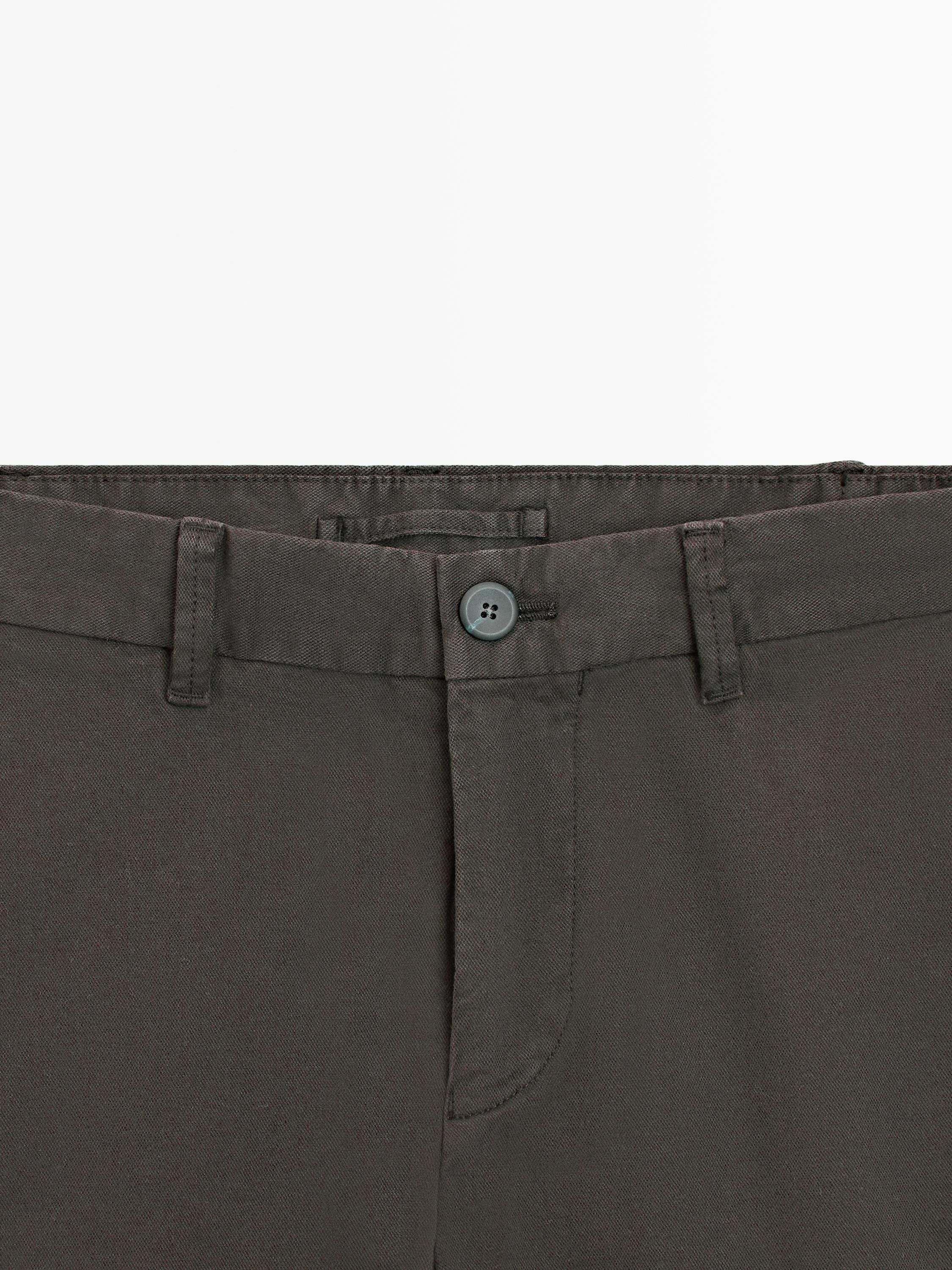 Cotton blend slim fit trousers — BROWN