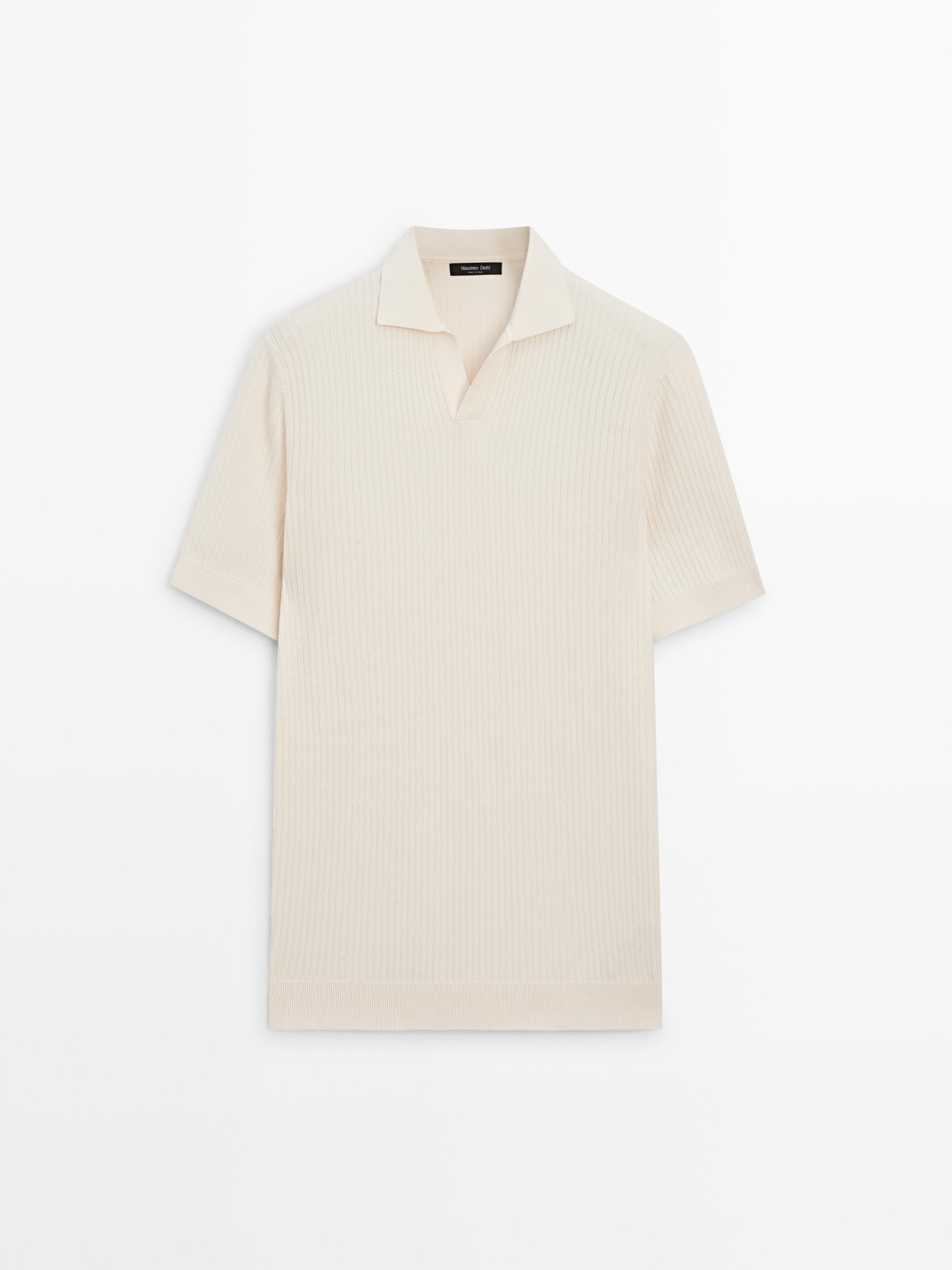 Regular fit cotton knit polo shirt — CREAM