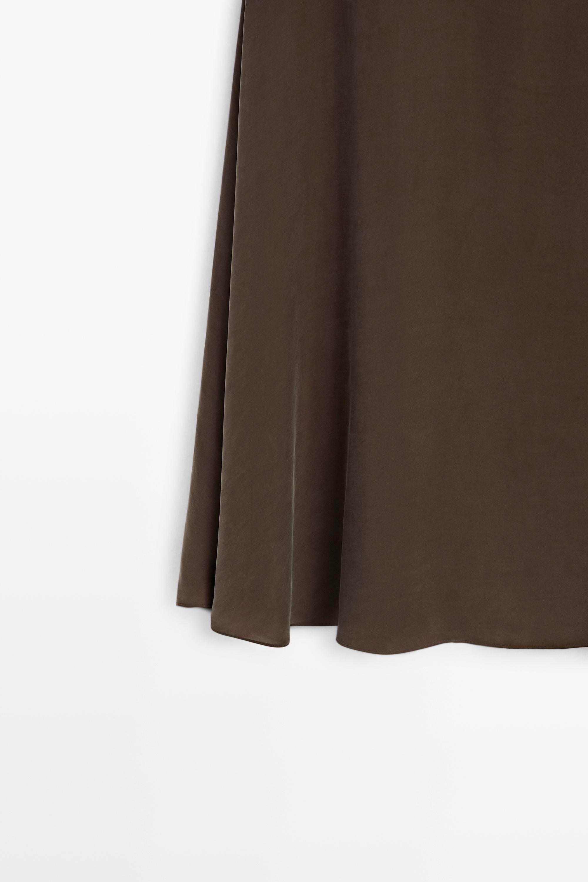 Contrast Ruffle Midi Skirt — BROWN