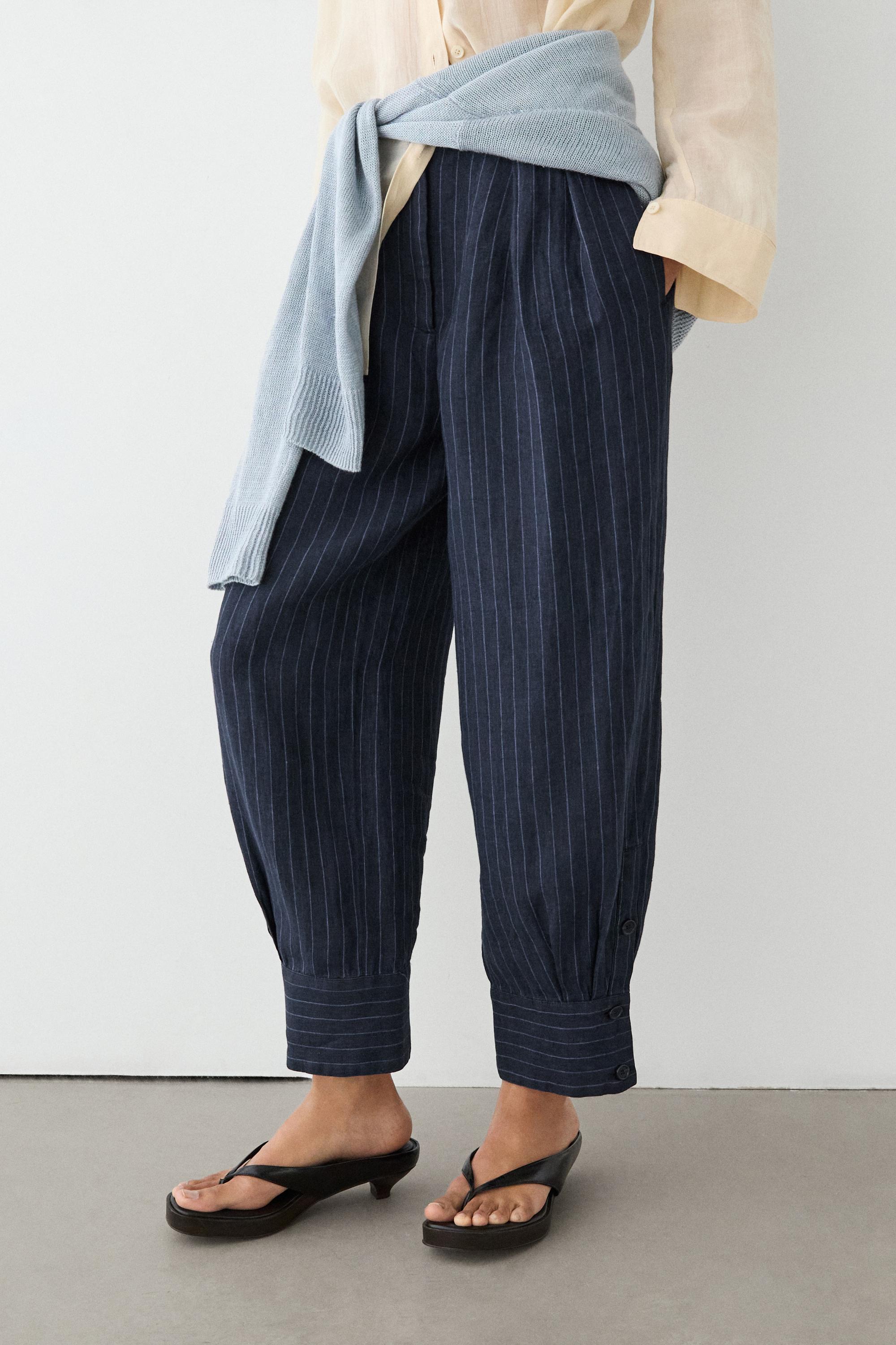 Striped linen sarouel trousers — DARK BLUE