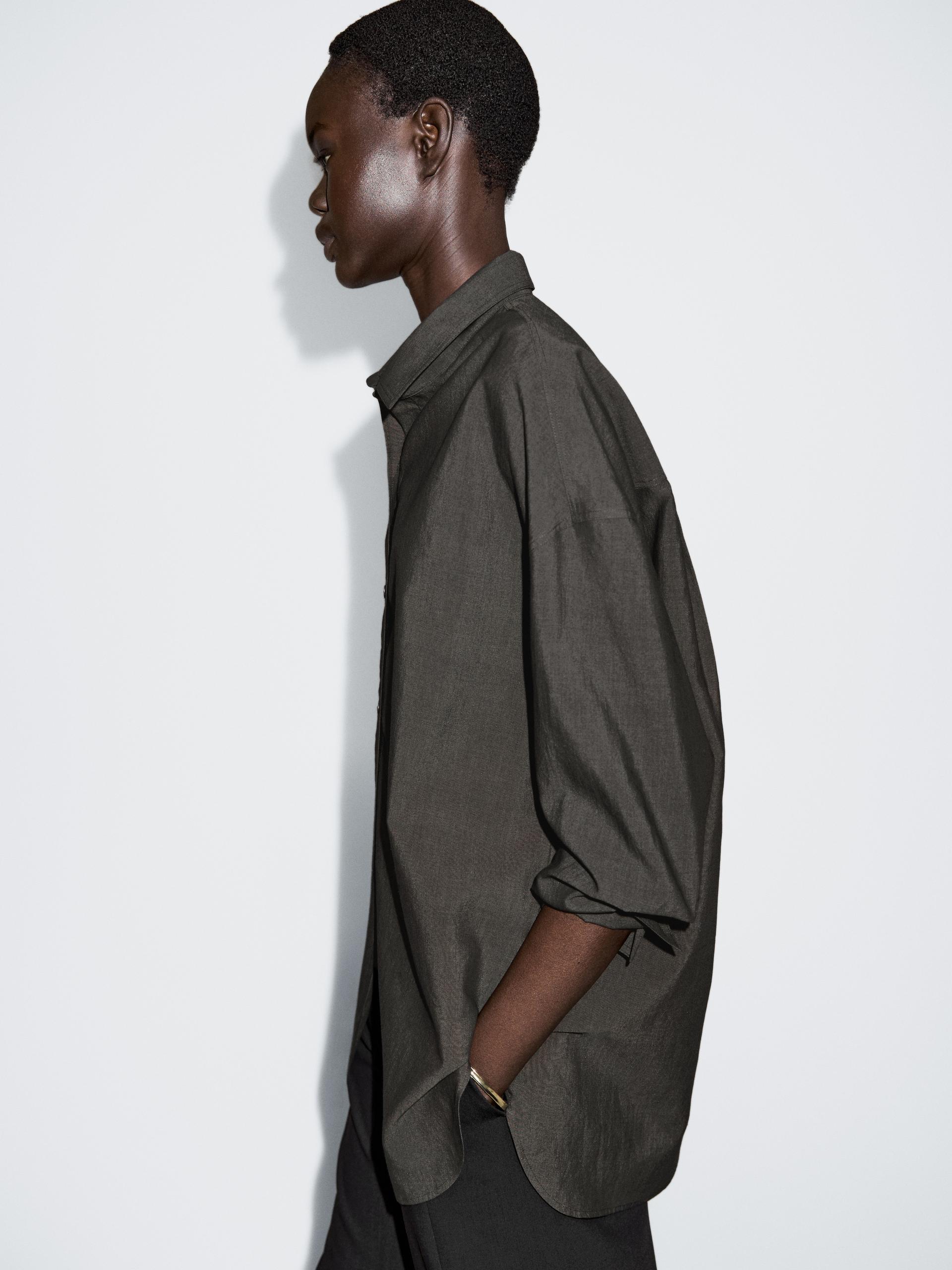 Camisa Oversize Mezcla Algodón - Gris Antracita - L - Massimo Dutti - Mujer