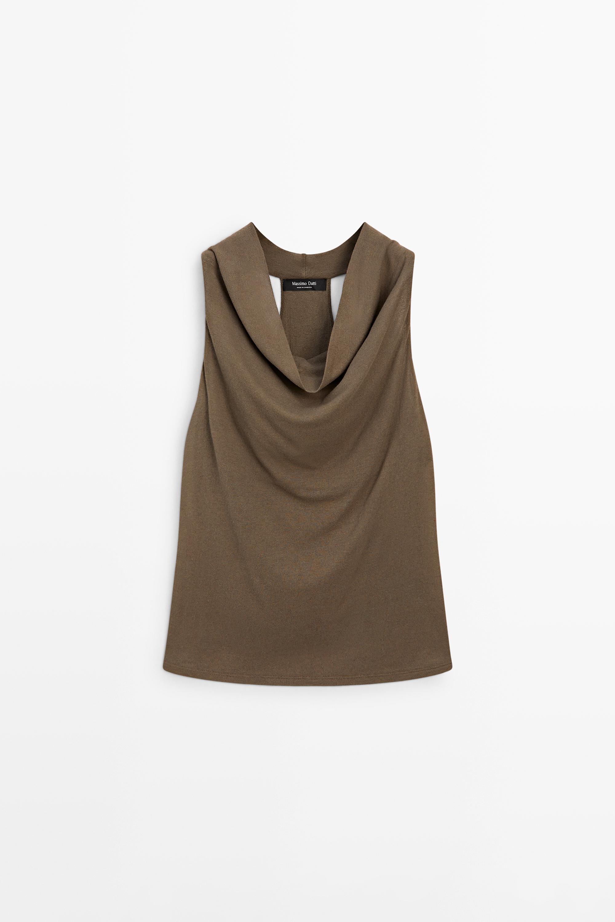 100% cotton draped top — MOLE BROWN