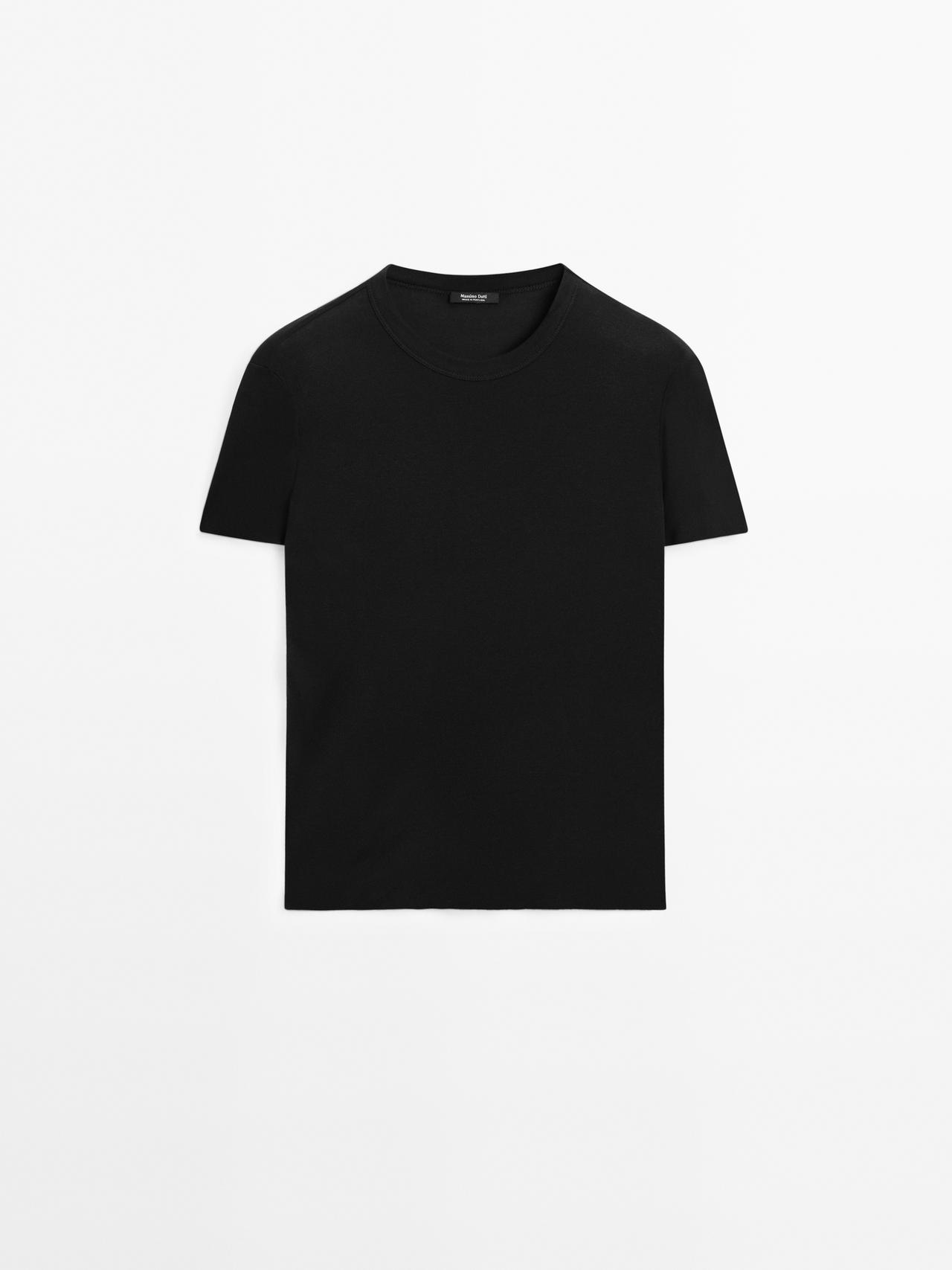 Massimo Dutti - Dames - Soepelvallend T-Shirt Met Korte Mouw - Zwart - S