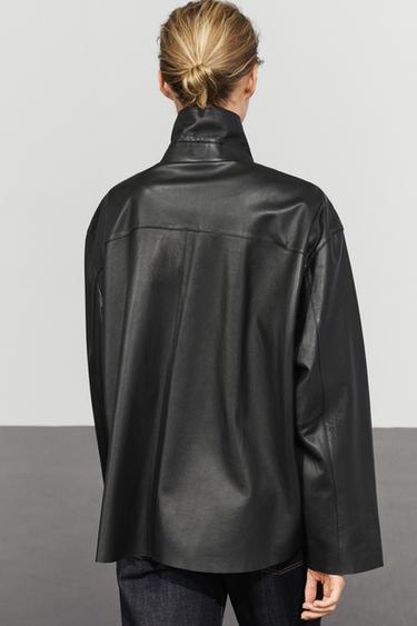 Leather button-detail jacket — BLACK 5