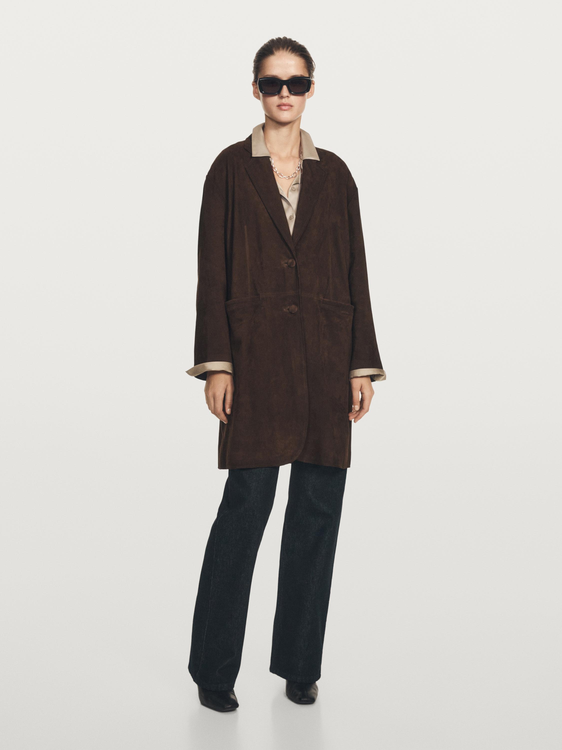 Long suede leather coat — BROWN