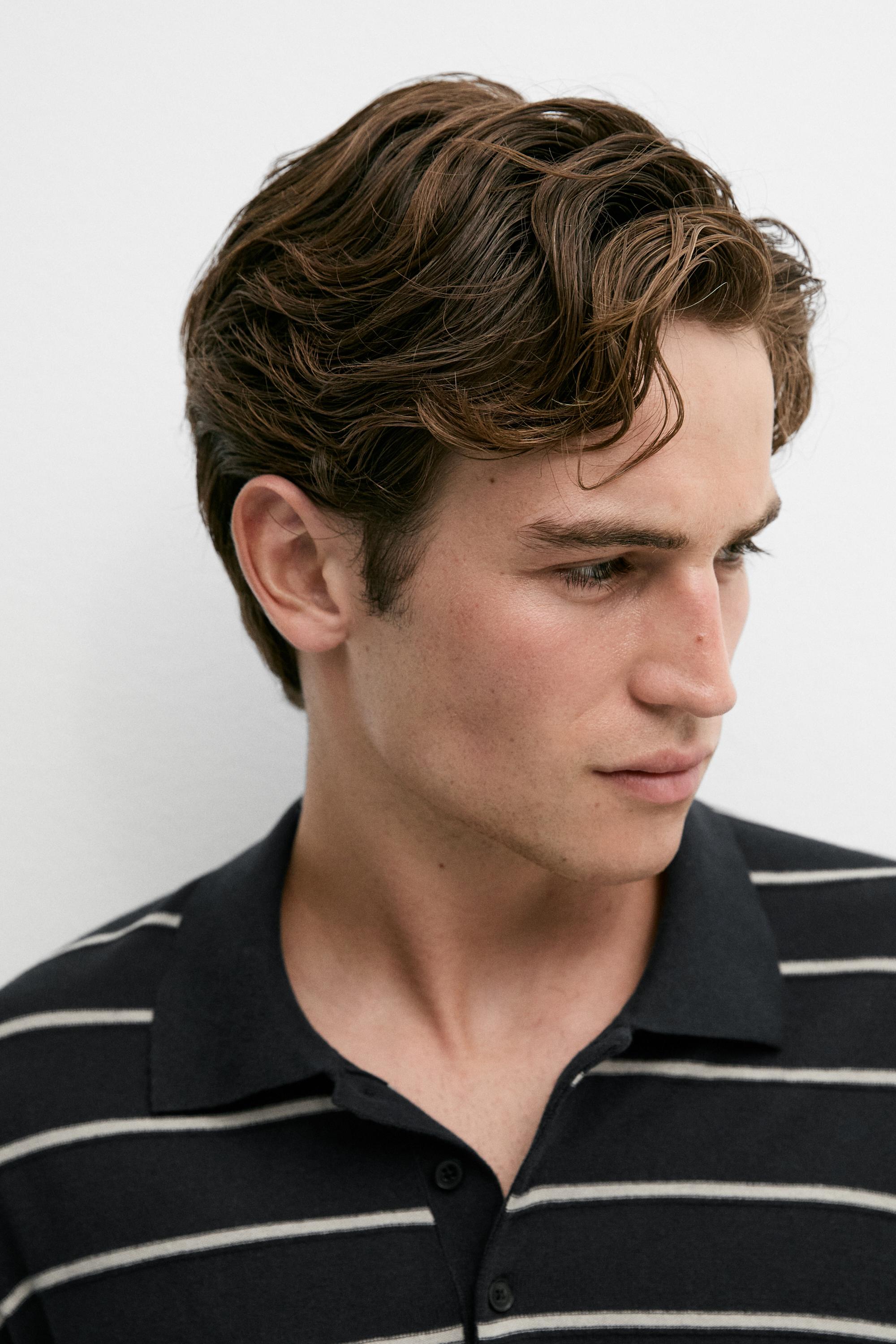 100% cotton striped knit sweater — NAVY BLUE