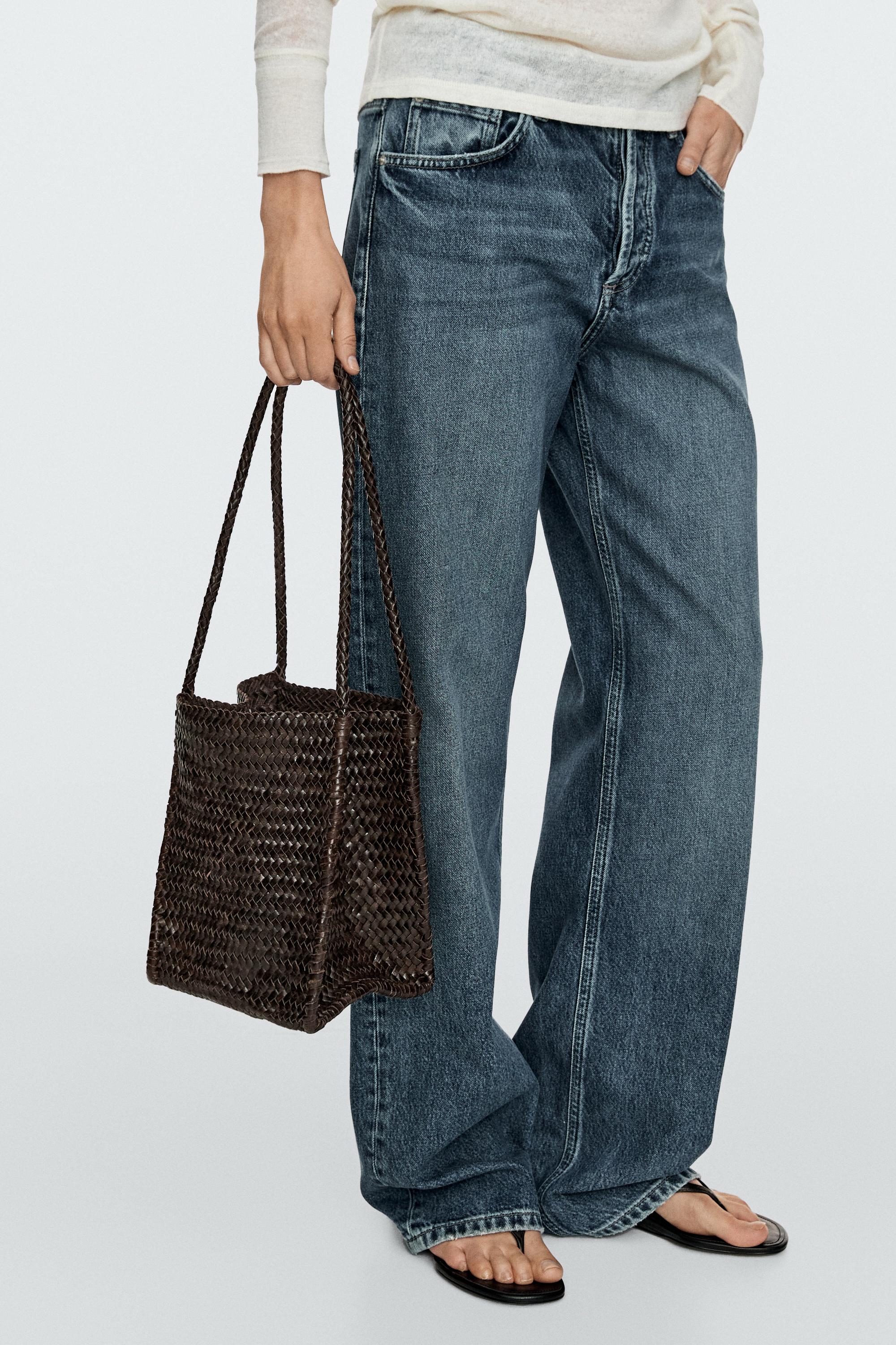 Nappa leather woven bucket bag — BROWN