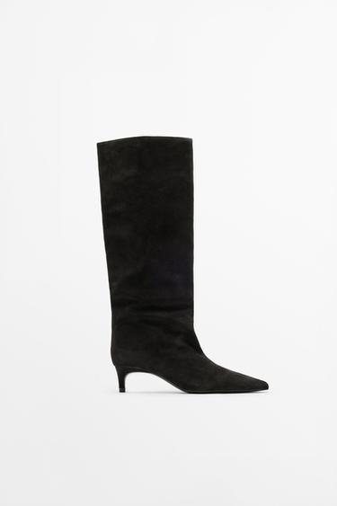Soft leather kitten heel boot — BROWN 4