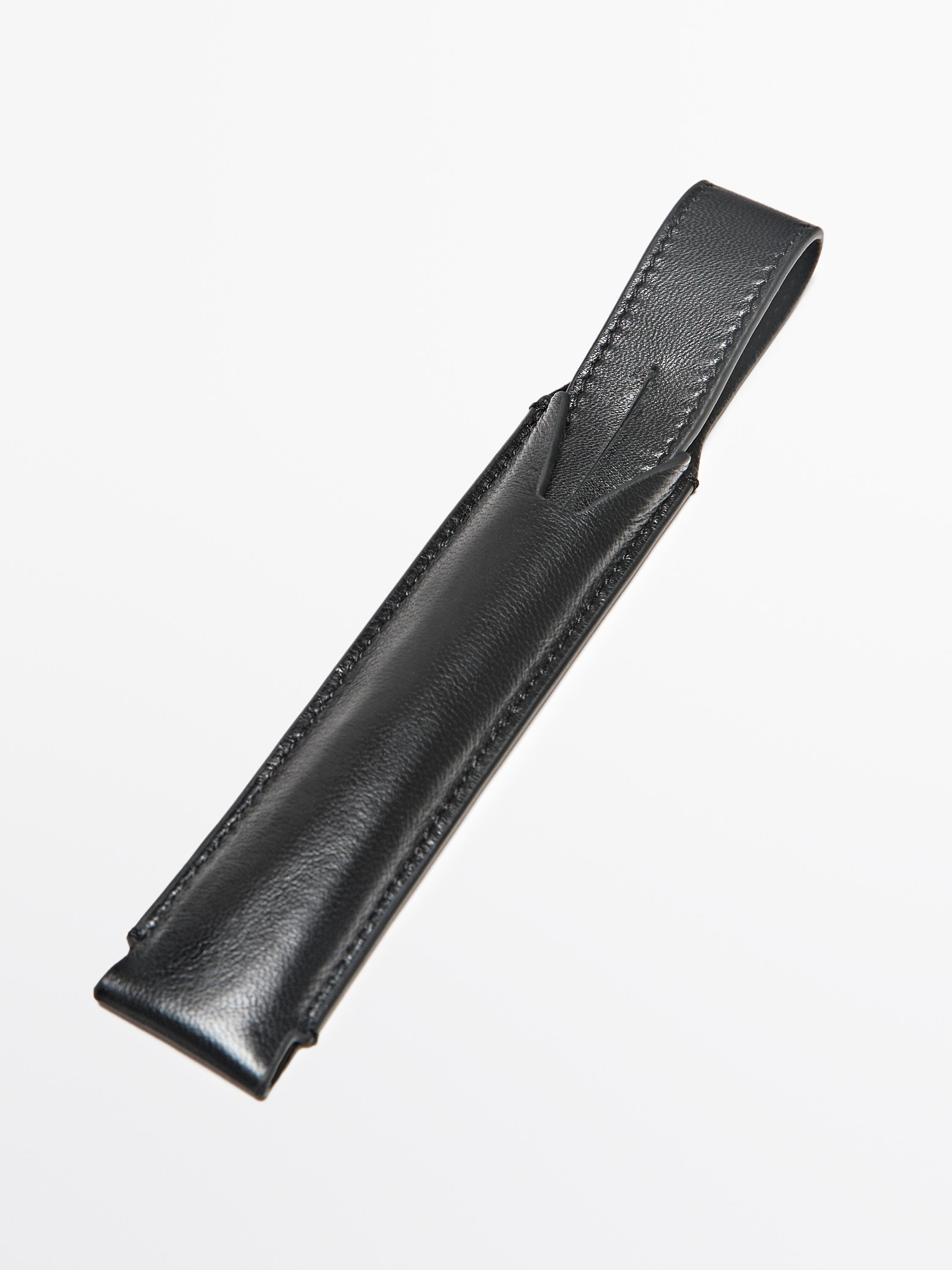 Nappa leather pen cover — BLACK