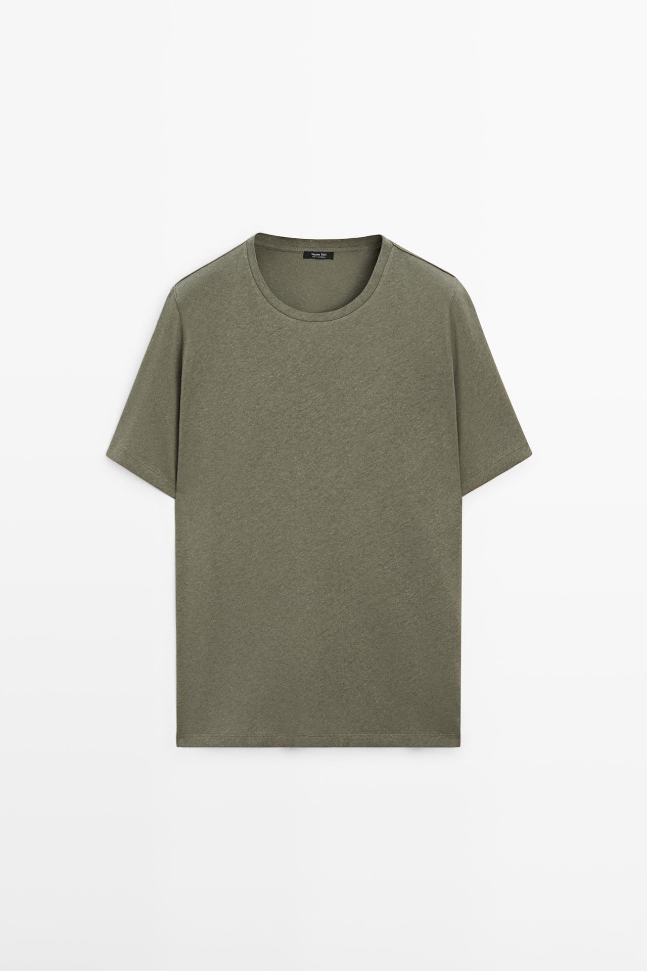 Massimo Dutti - Herre - Kortærmet T-Shirt I Hør Og Bomuld - Kaki - S