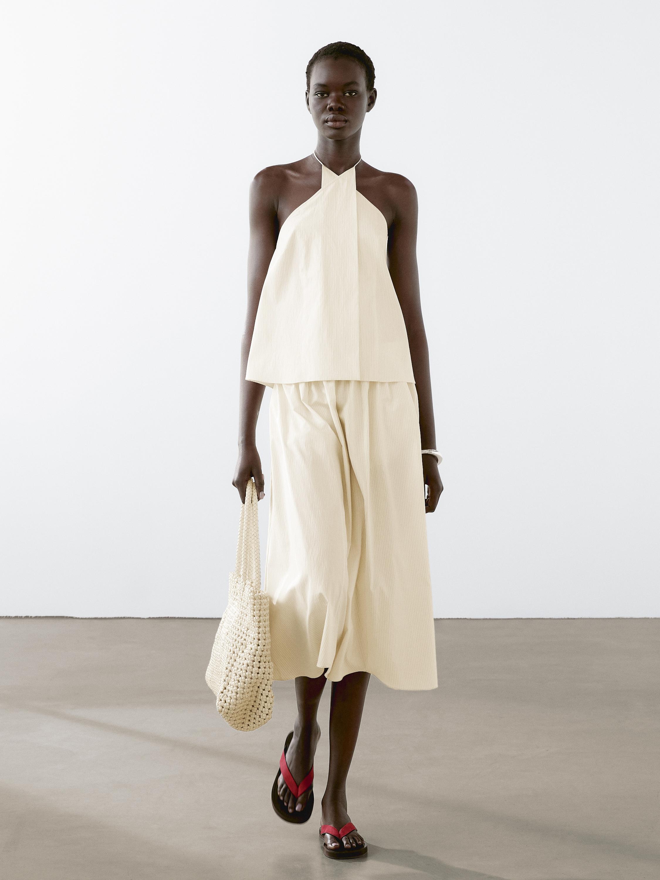 Striped poplin cotton blend top