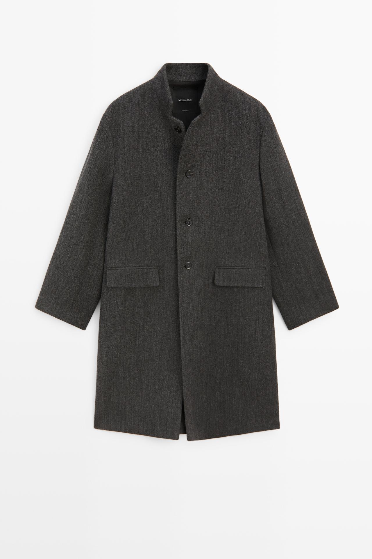 High collar wool coat — DARK GREY