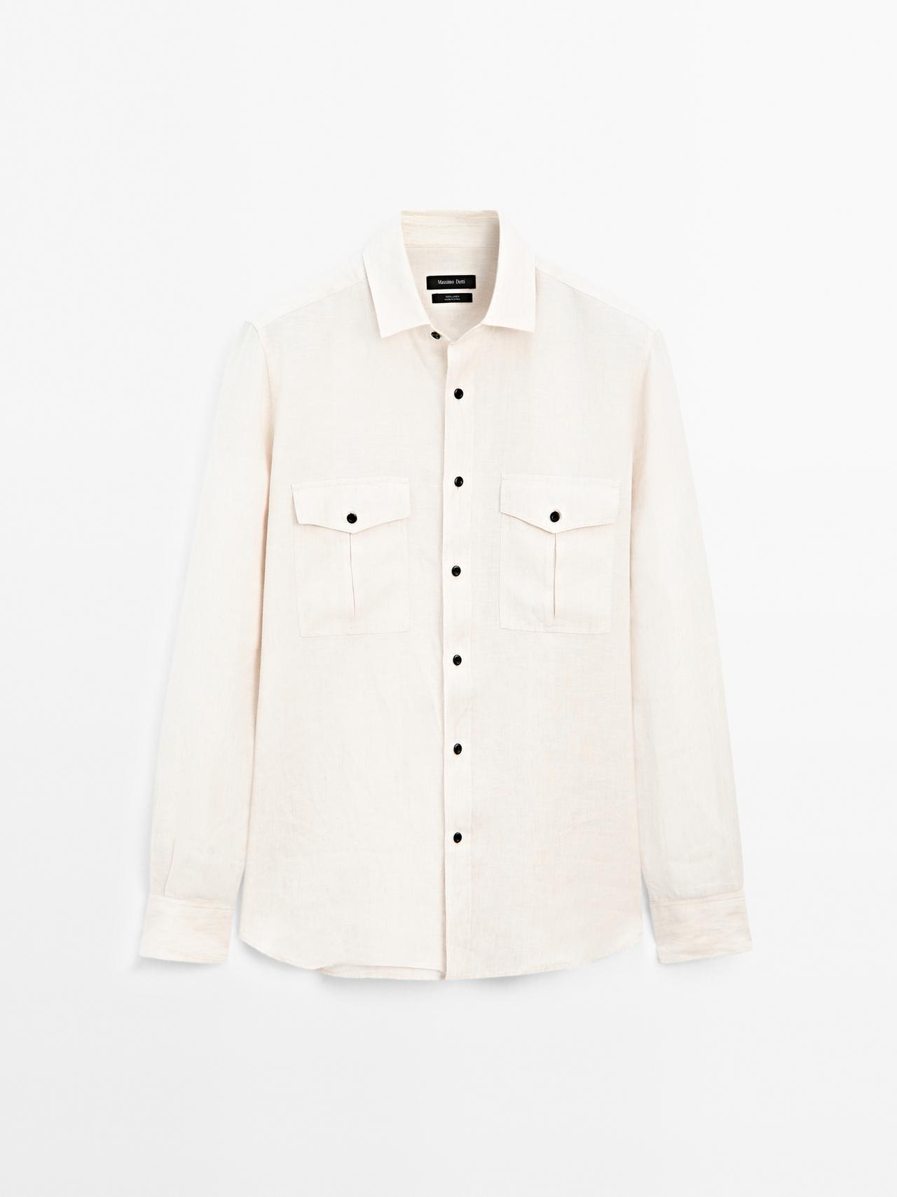 Massimo Dutti - Herre - Regular Fit Skjorte I 100 % Hør - Sand - Xl