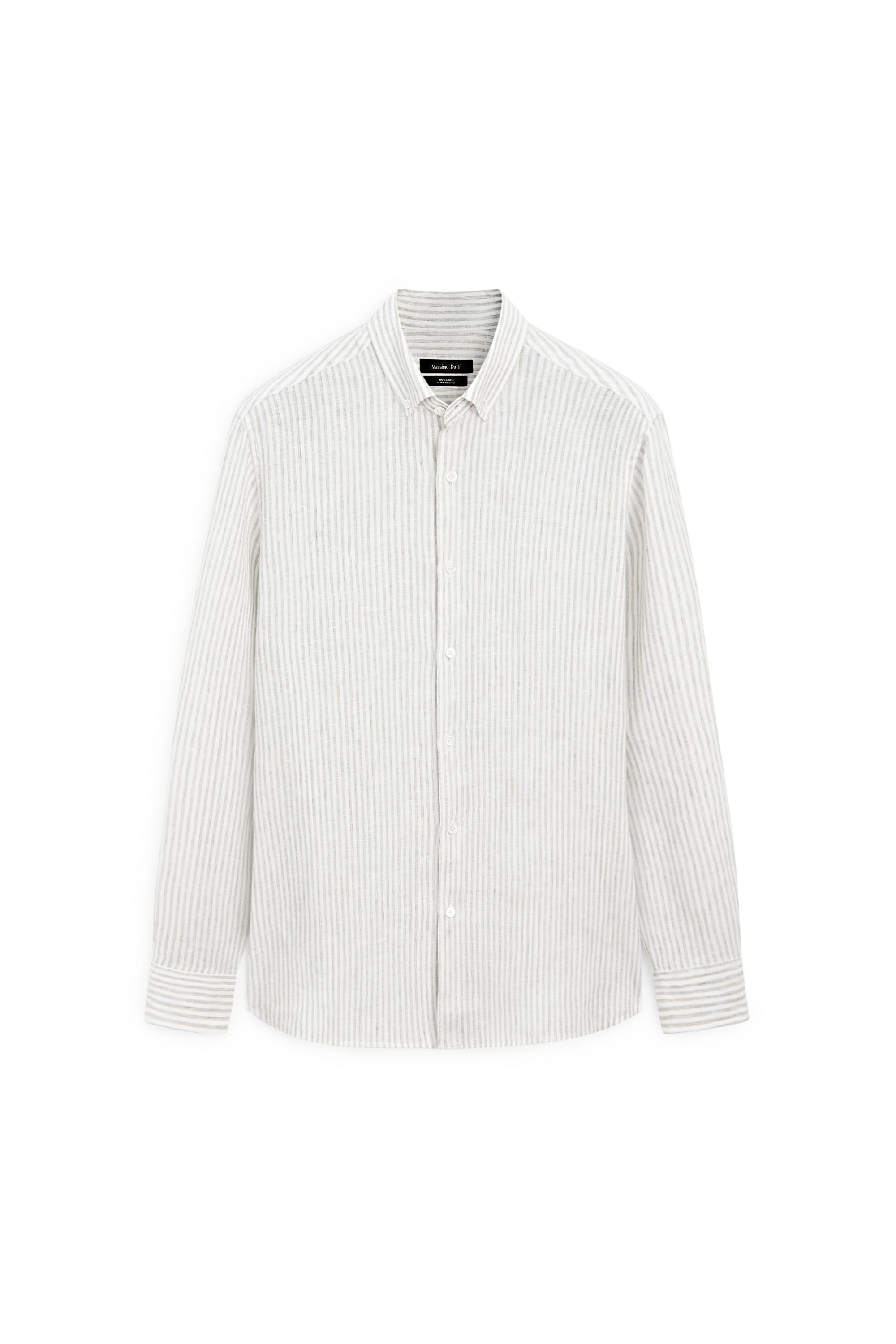 100% linen pinstriped slim fit shirt — GREEN