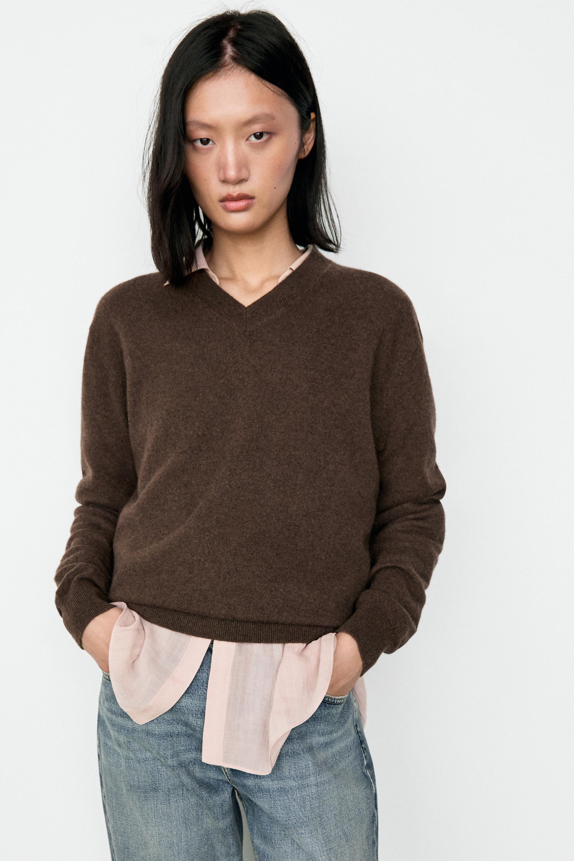 100% cashmere knit sweater — Tobacco brown