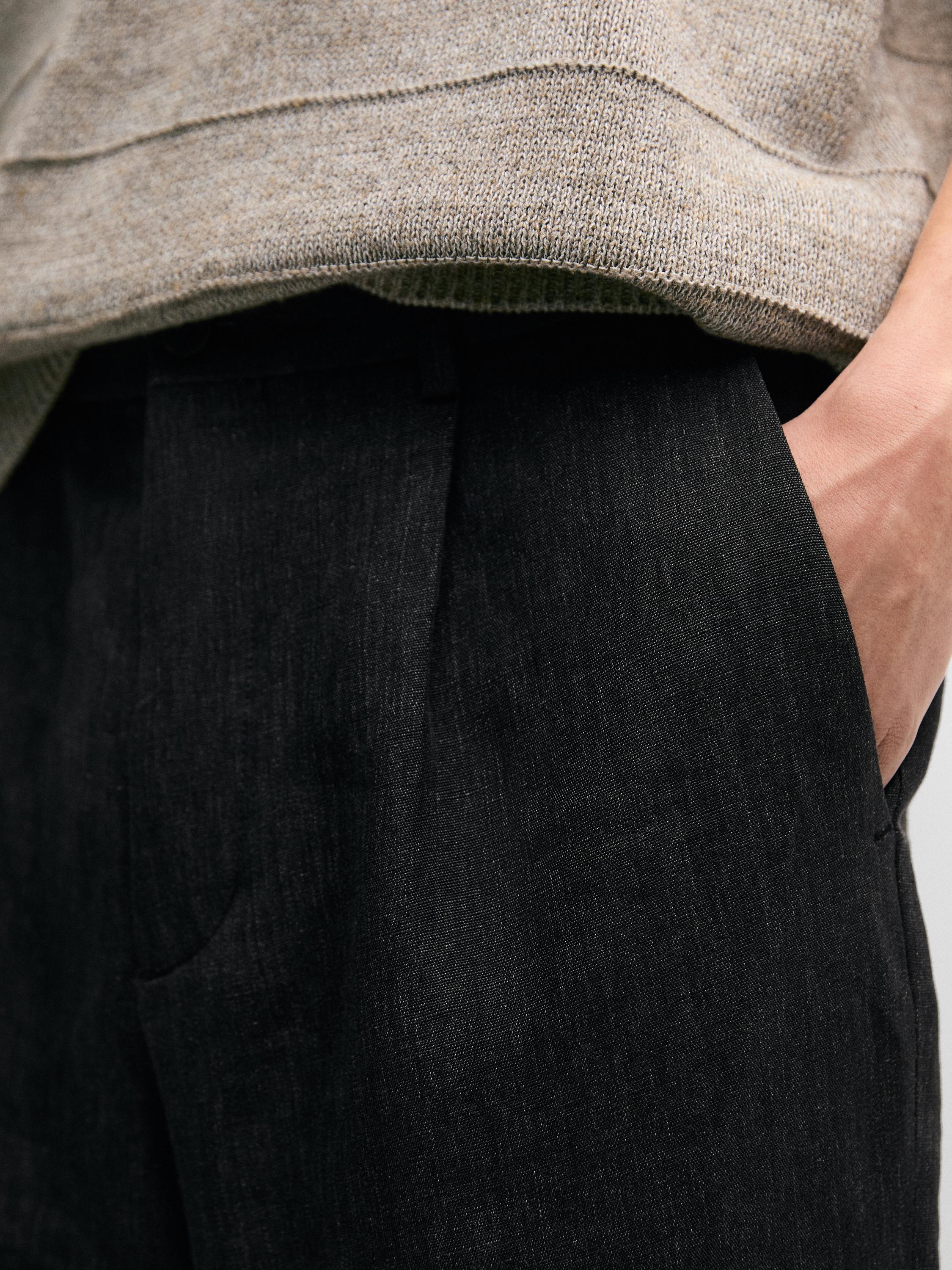Total look linen trousers with flecked detail — DARK BLUE