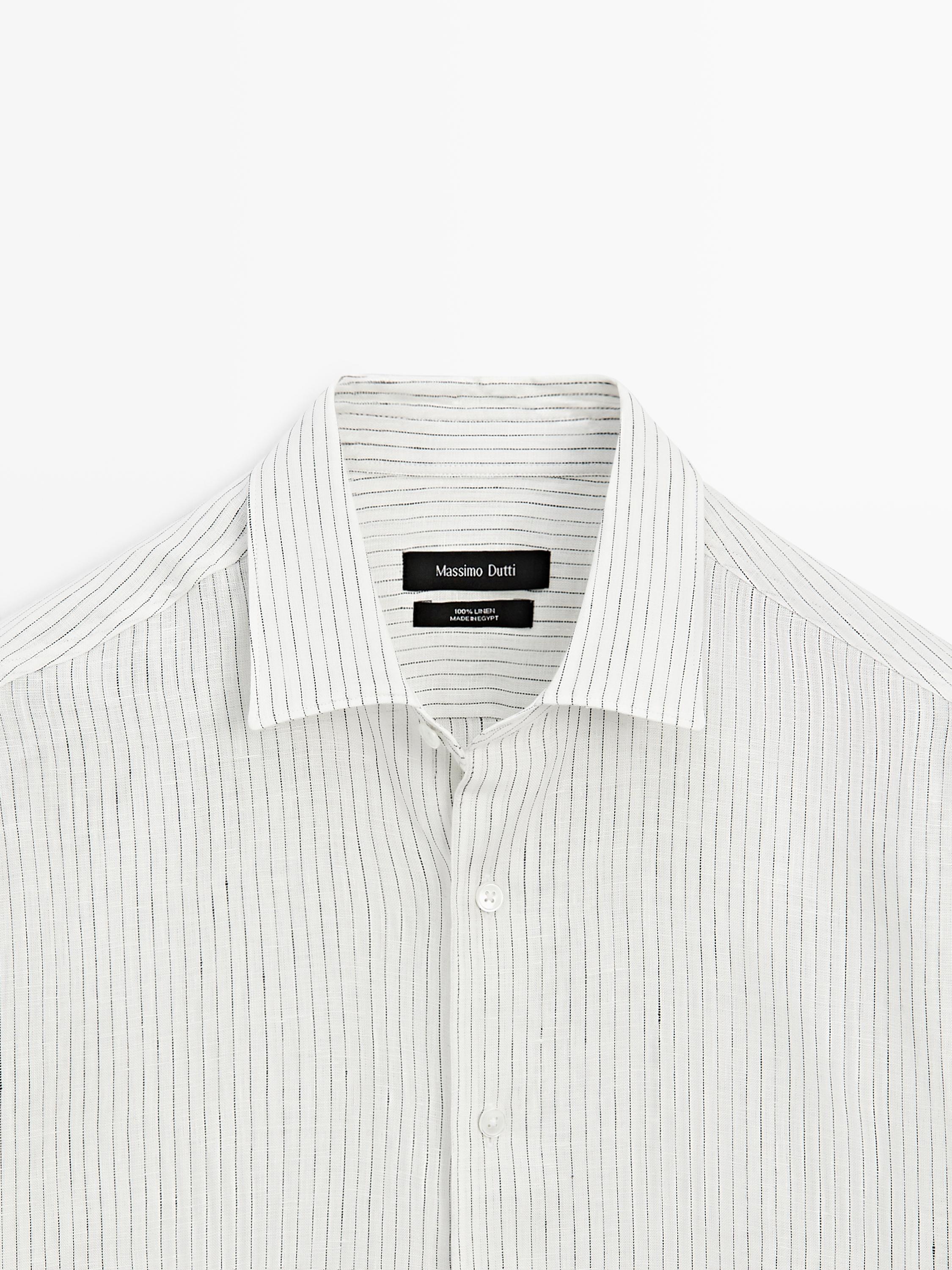 Regular fit striped linen shirt — WHITE