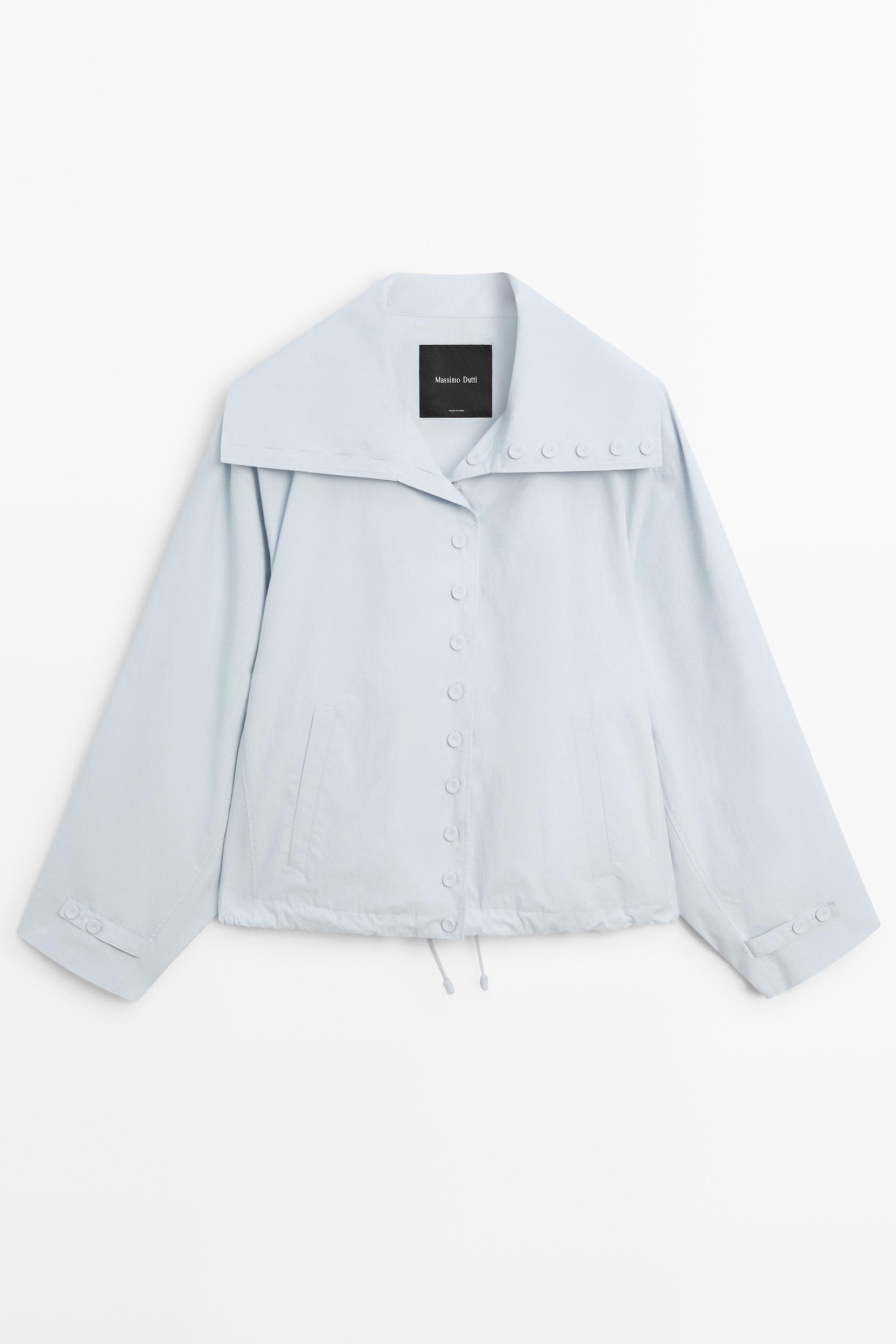 Cropped button-detail bomber jacket — FADED BLUE