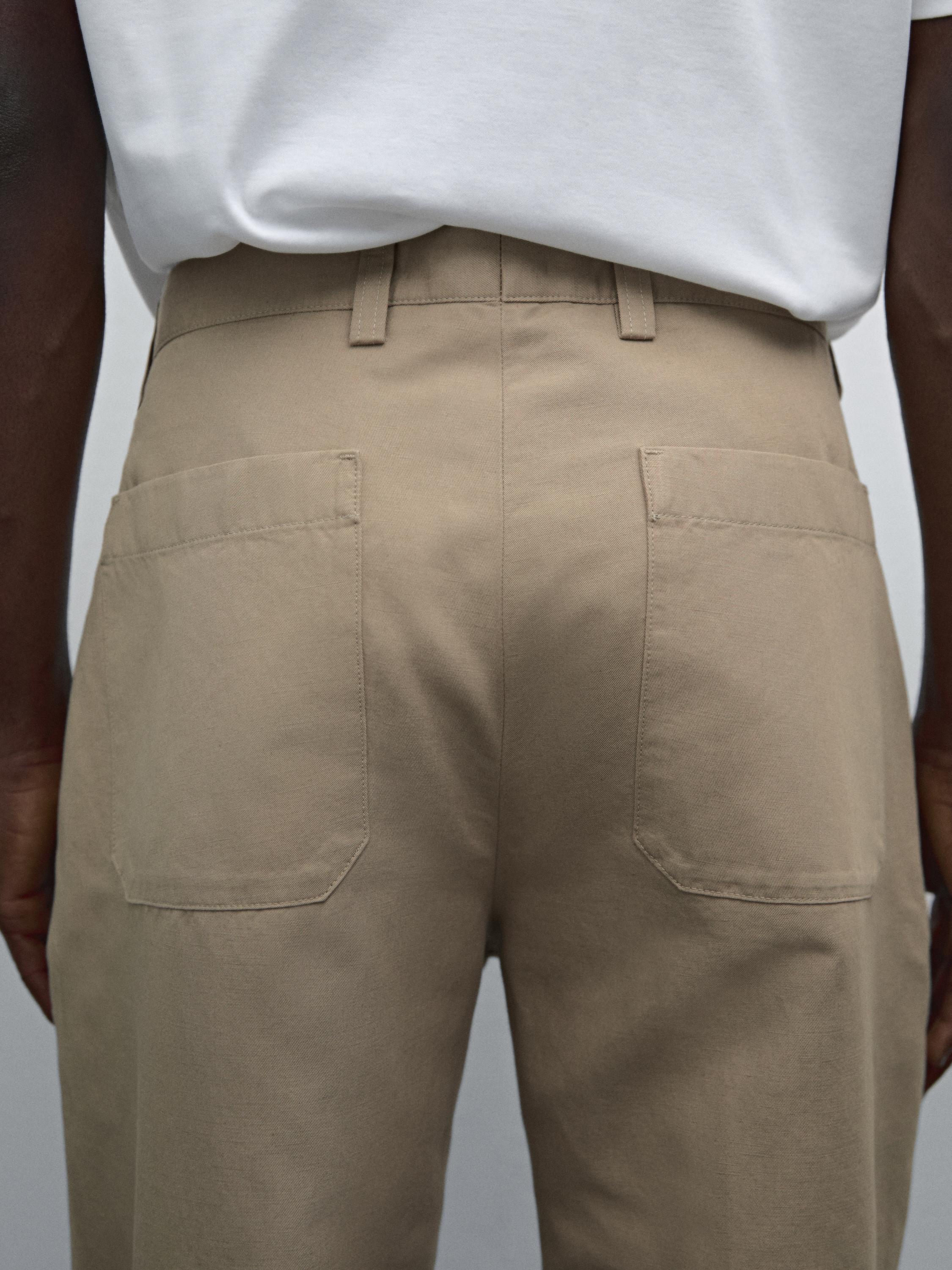 Regular fit cotton blend trousers