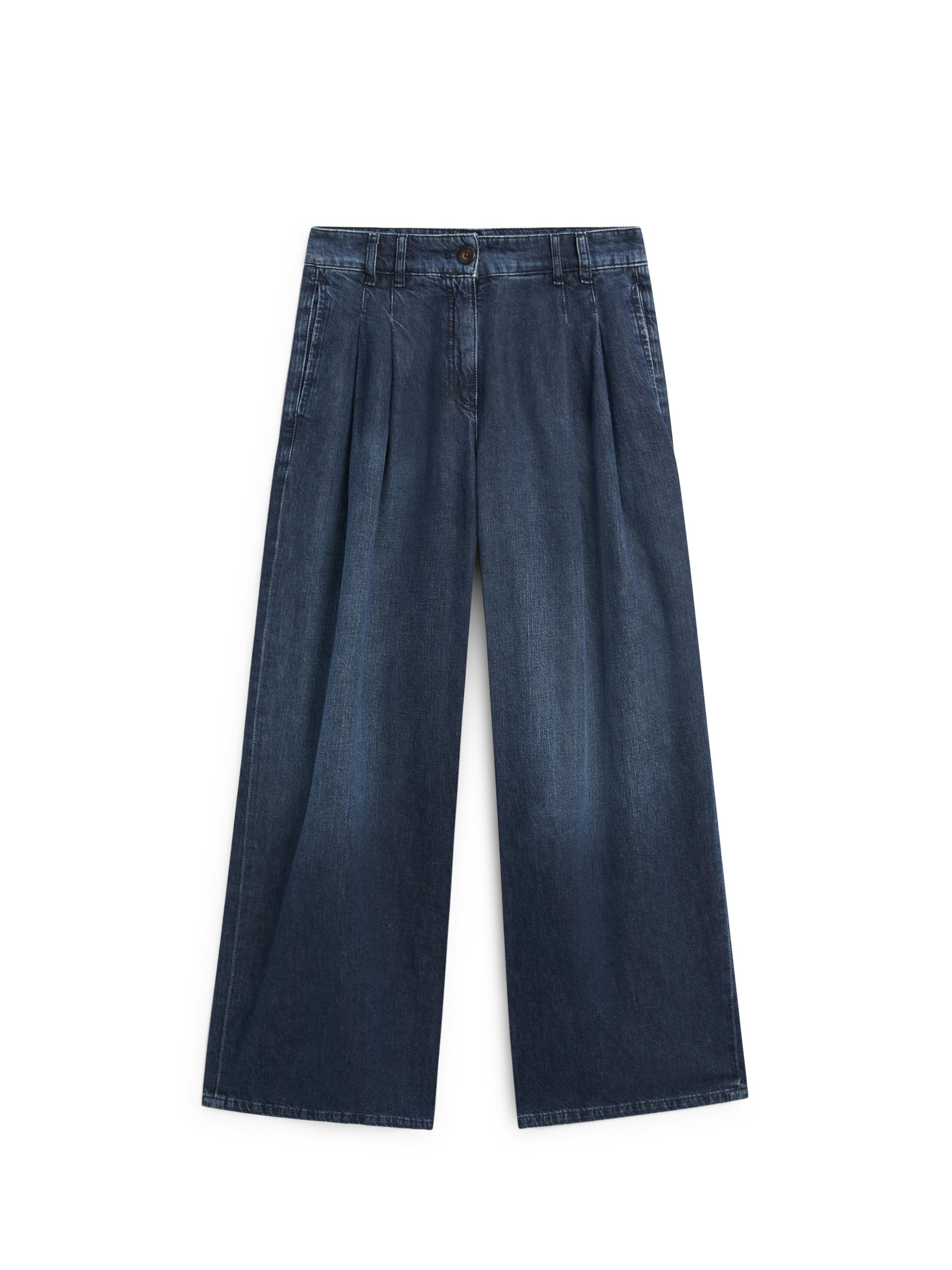 High-waist wide-leg darted jeans — DARK BLUE