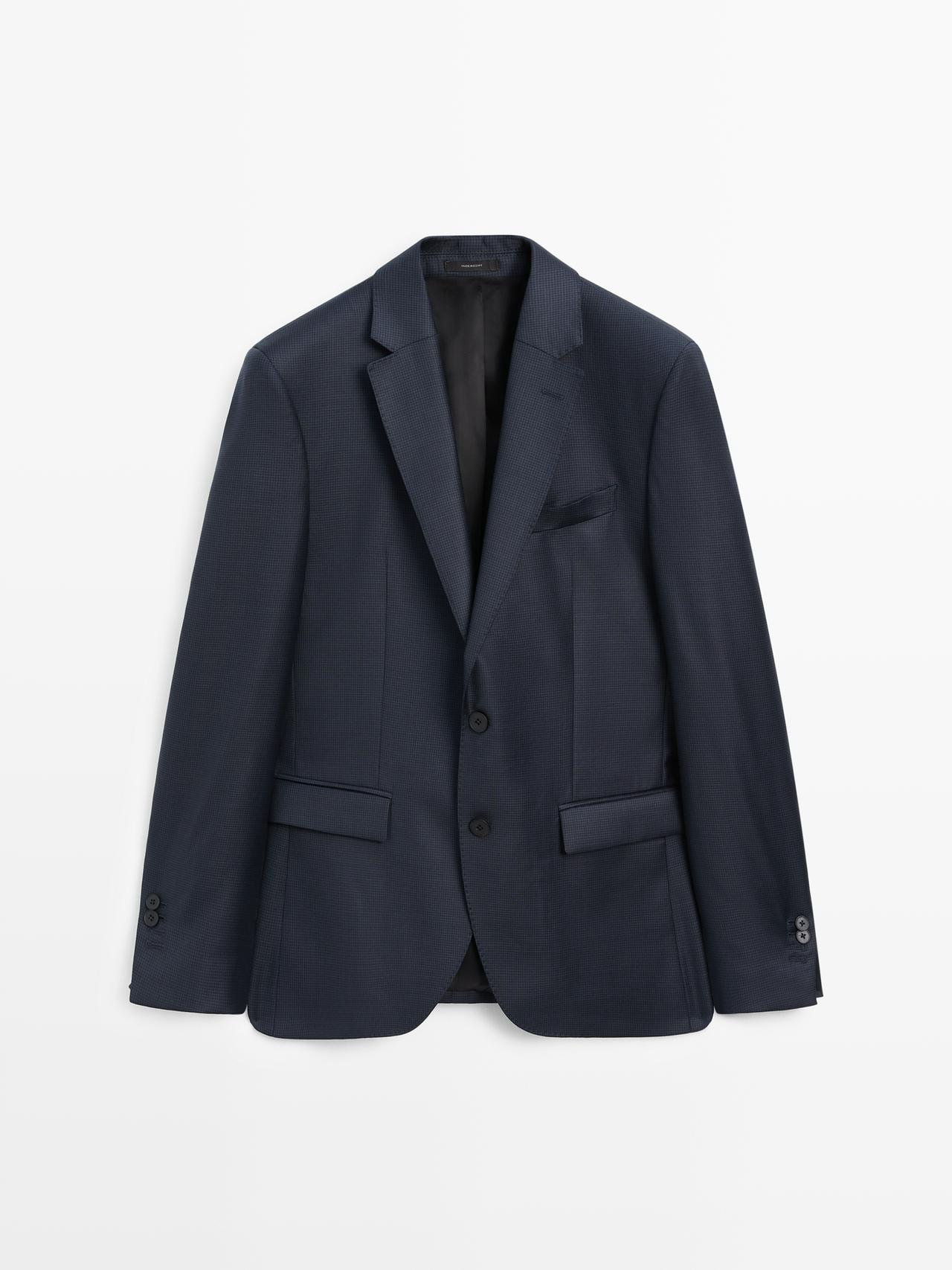 Massimo Dutti - Herre - Blazer Med Hanefjedsmønster - Marineblå - 52