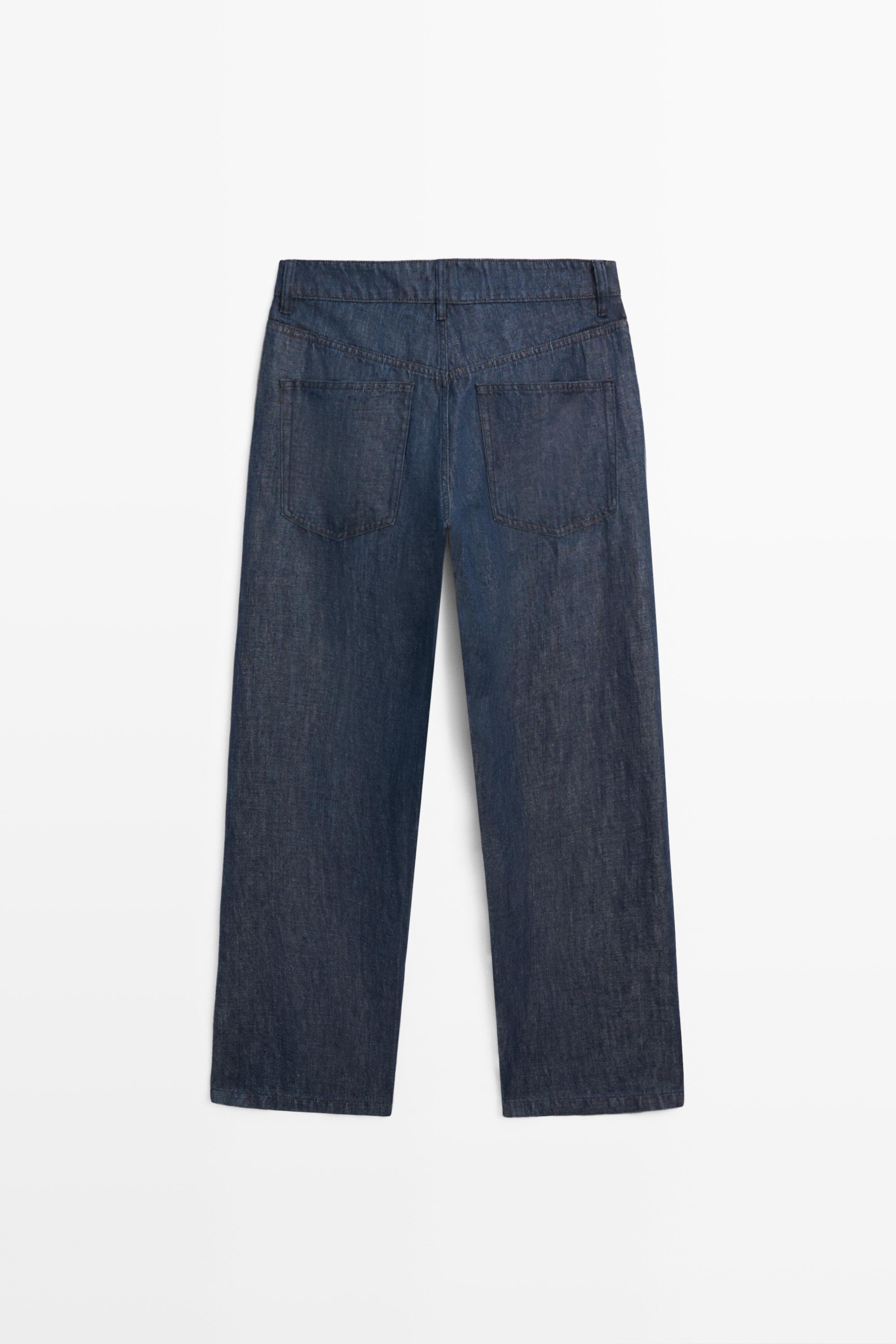 100% linen wide-leg jeans — Light Blue
