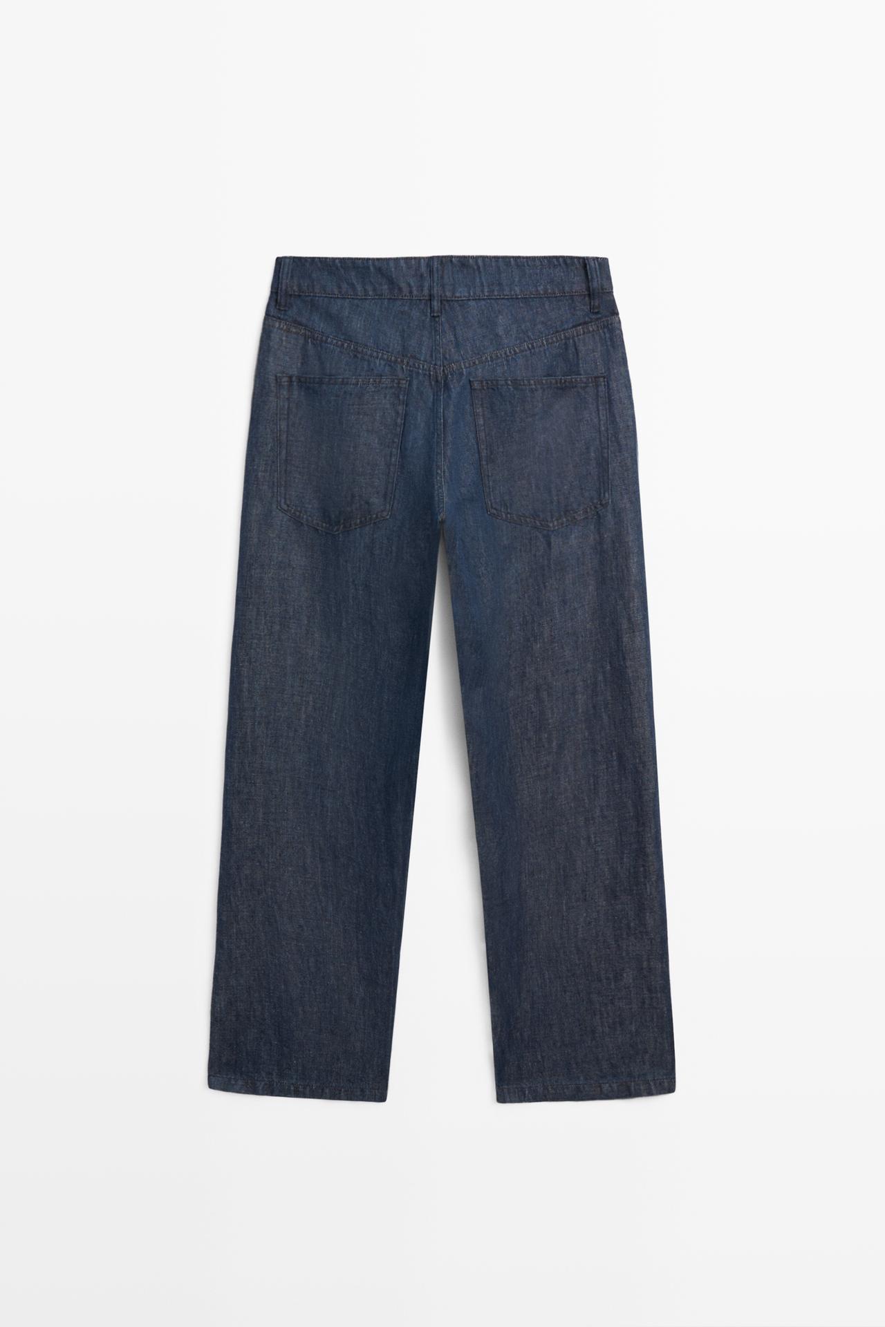 100% linen wide-leg jeans — Light Blue