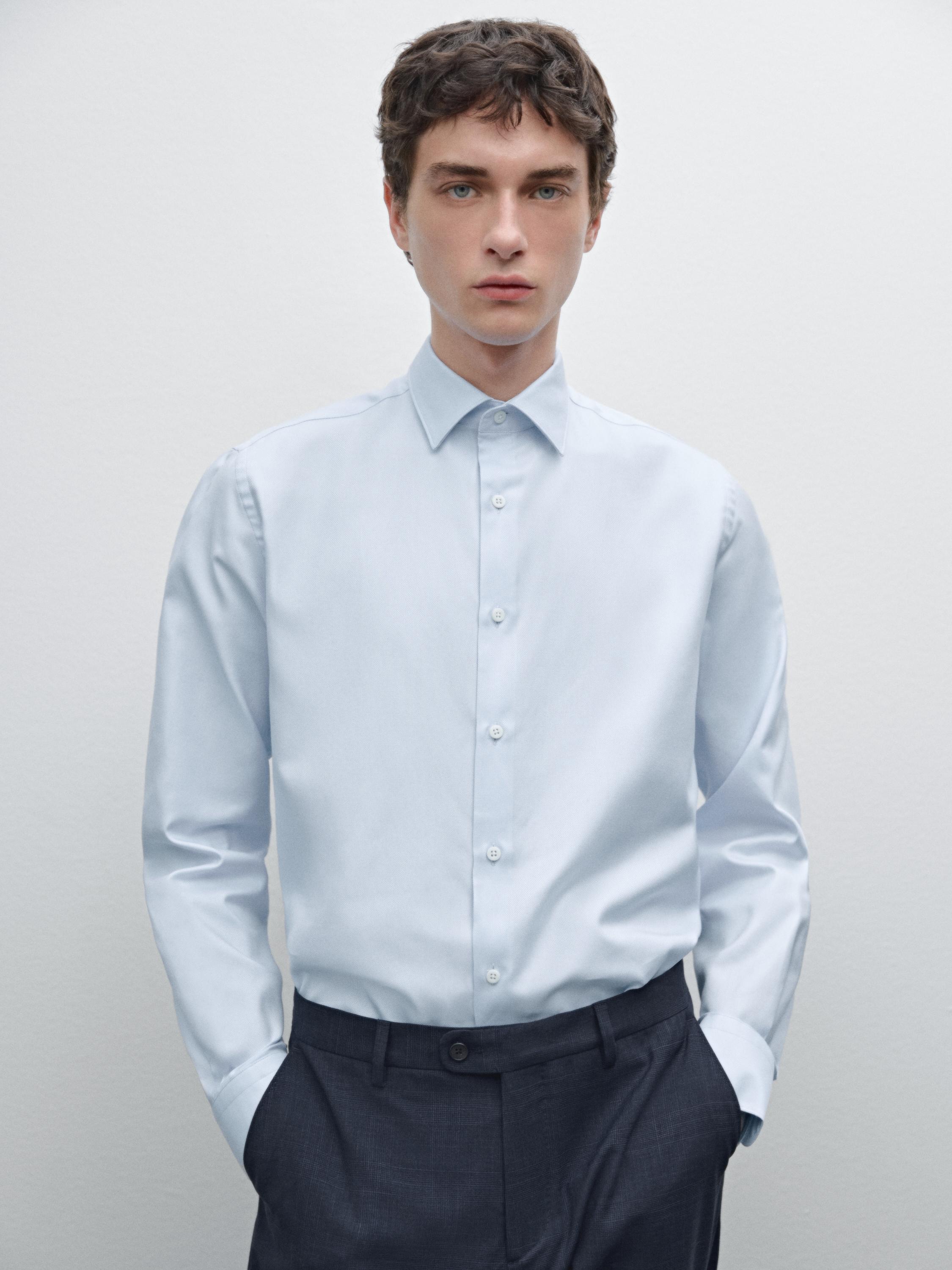 Slim fit 100% cotton Oxford shirt — SKY BLUE