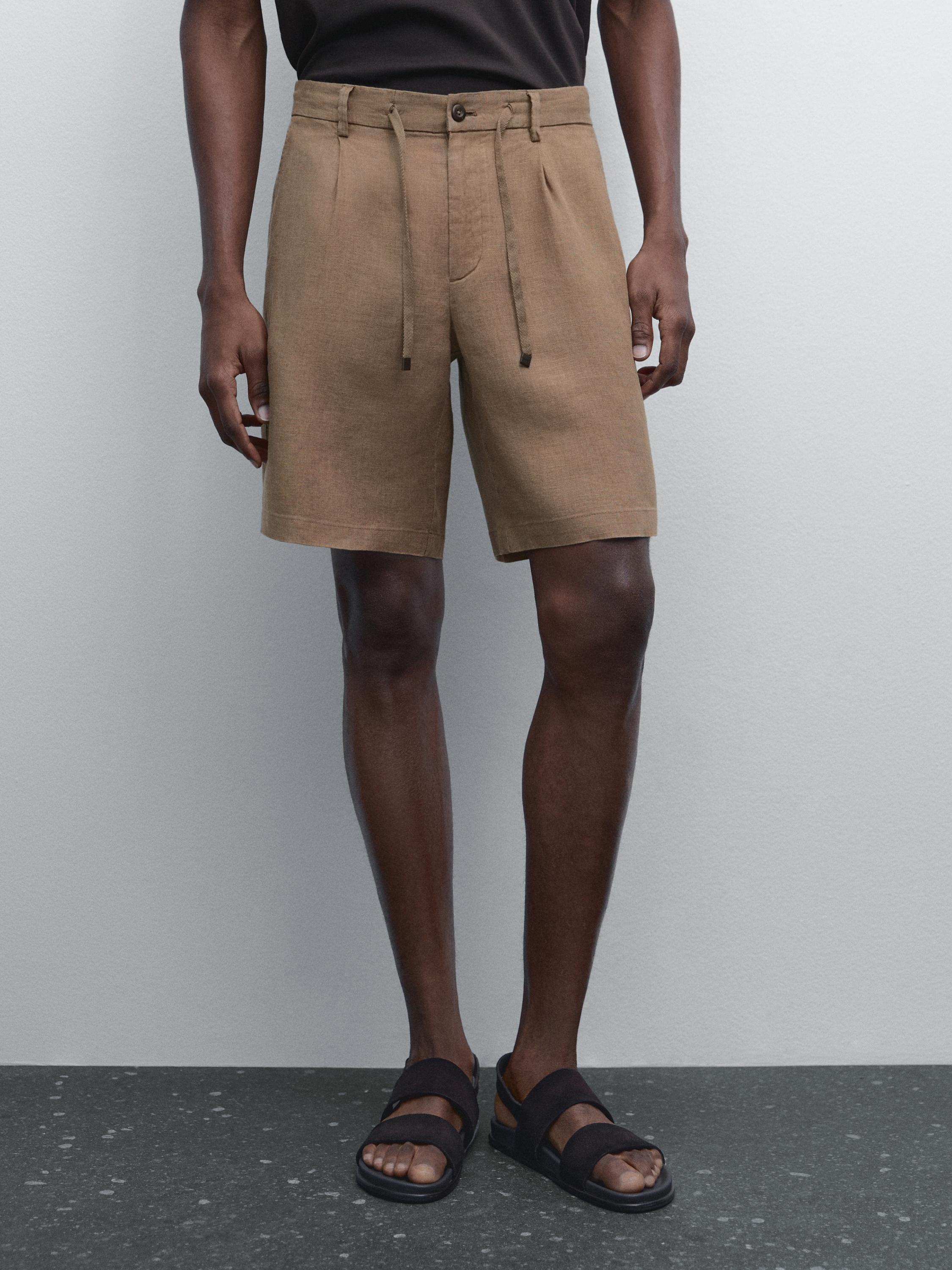 100% linen semi-jogger fit Bermuda shorts